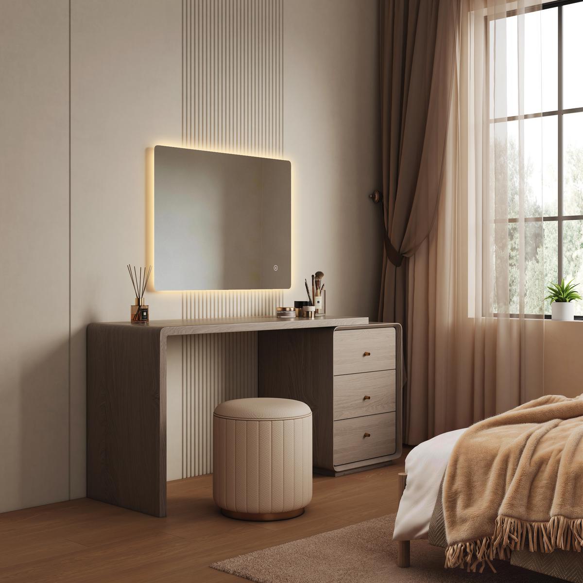 BADSPIEGEL LED abgerundet 3 Farbtemperaturen Touch-Schalter 80/60 cm - Transparent, Glas (80/60/3cm) - EMKE