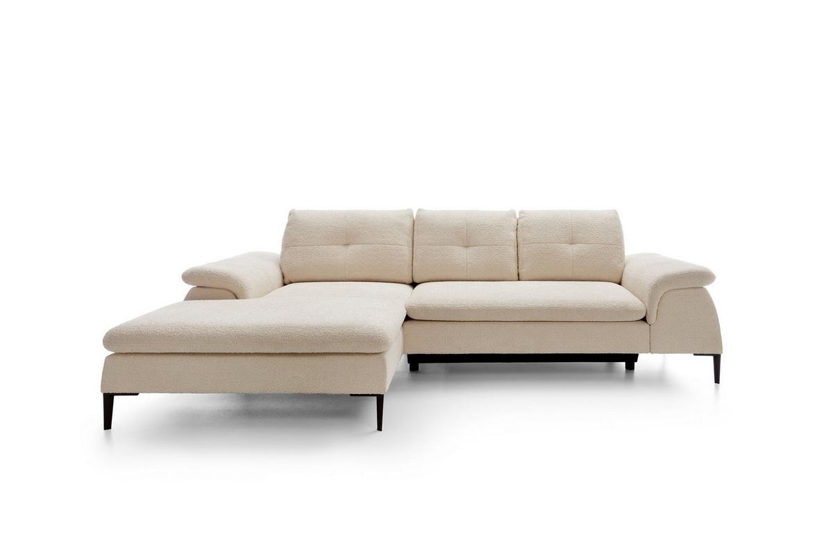 ECKSOFA BREZZA Beige Plüsch-Stoff mit Schlaffunktion - Beige, Holz (268/172cm) - MASSENO
