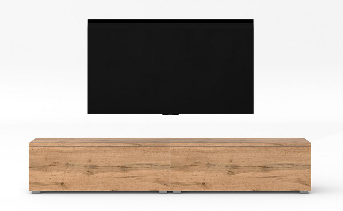 LOWBOARD Loriano 2x100 Eiche Wotan 200/36,5/32 cm – Hängend und Stehend - Braun, Holzwerkstoff/Kunststoff (200/36.5/32cm) - AX Living