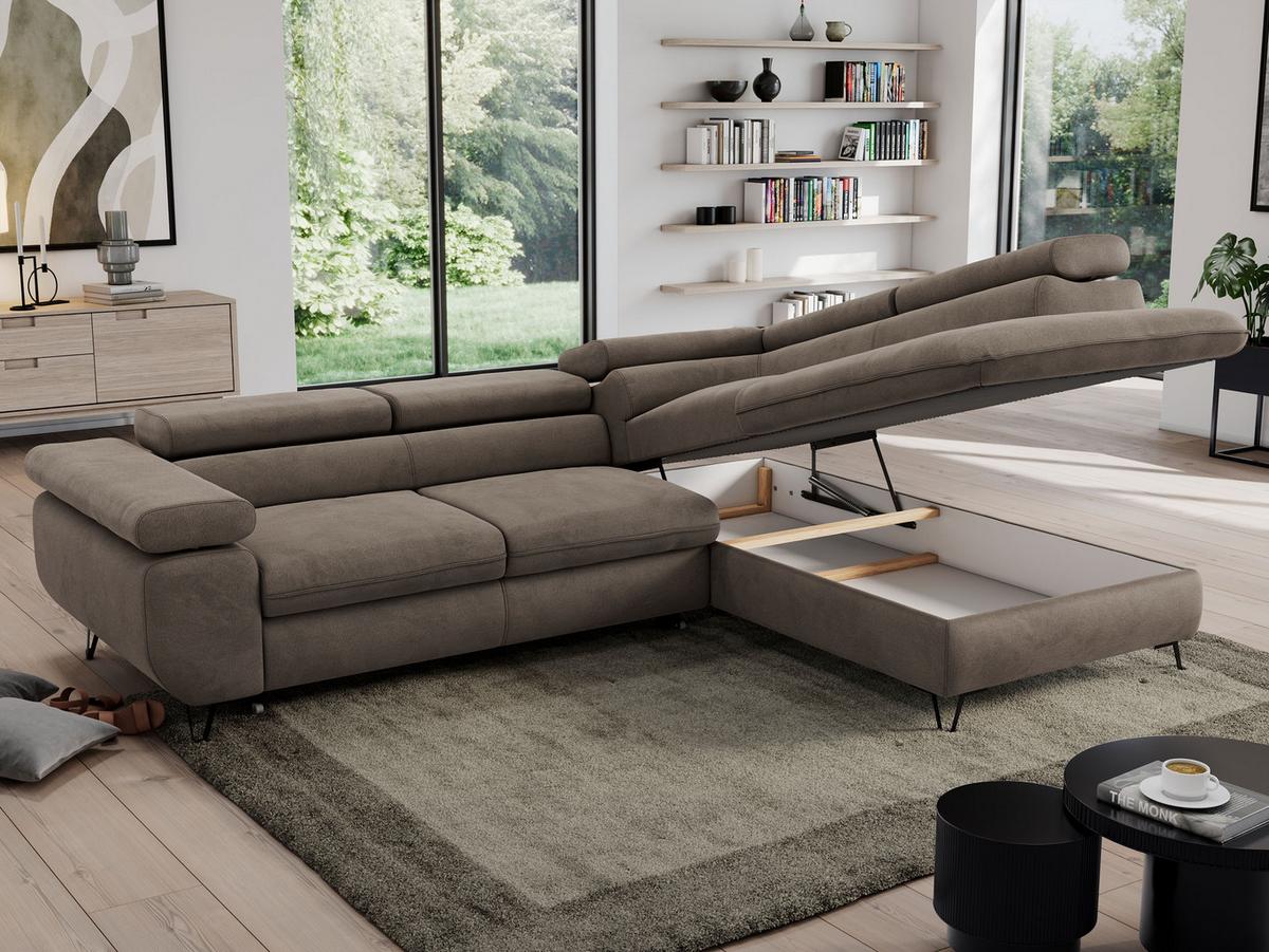 ECKSOFA PEDRO L Braun Velvet - Rechts Seite - Schwarz/Braun, Textil/Metall (273/208cm) - MKS
