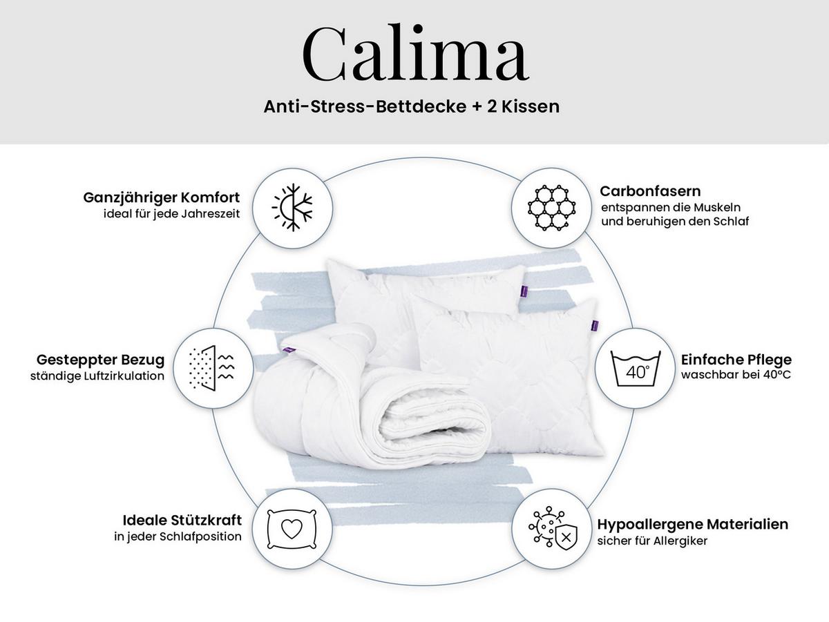 GANZJAHRESBETTDECKE Anti-Stress-Effekt CALIMA 160/200 mit Kopfkissen 40/80 - Weiß, Textil (160/200cm) - MKS