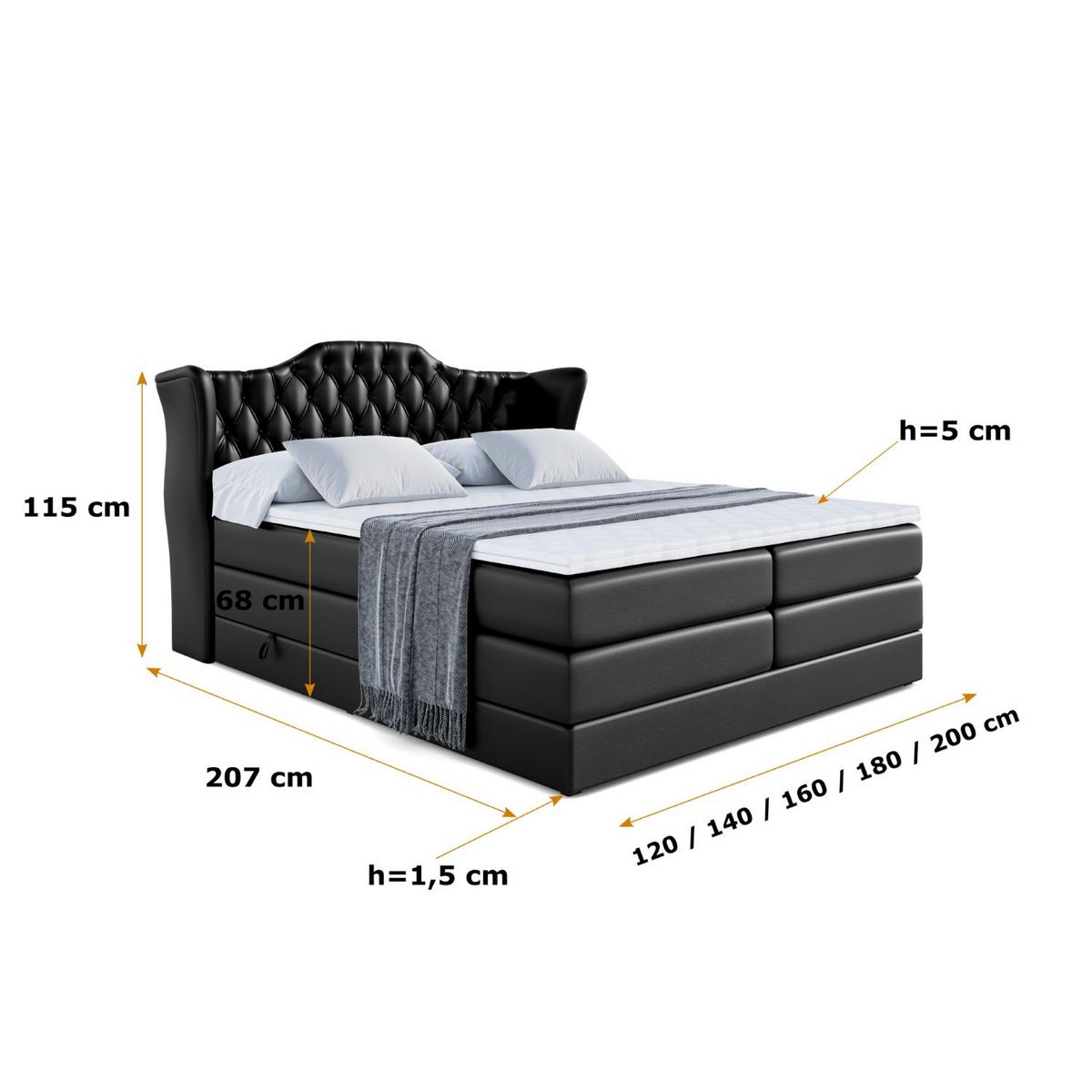 BOXSPRINGBETT VILA KING - 140x200 - H3/H4 - Schwarz Hochglanz - Schwarz Hochglanz, Holzwerkstoff (140/200cm) - ALTDECOR