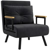 SCHLAFSESSEL, Einzelsofa mit Bettfunktion, Relaxsessel mit Rückenkissen Schwarz - Schwarz/Naturfarben, Holz/Textil (63/81/73cm) - HOMCOM