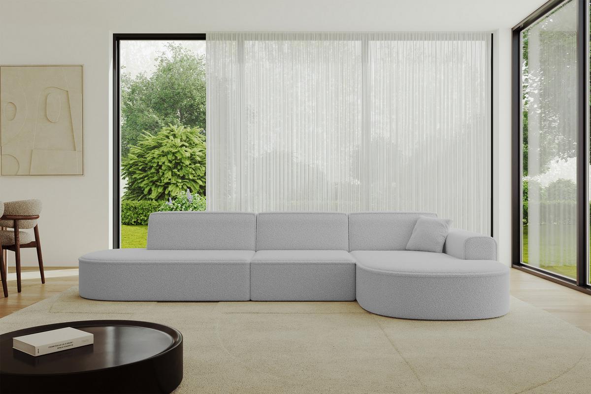 ECKSOFA Ottomane Rechts MARI-L2 - 328x171x79 cm Hellgrau Bouclé - Hellgrau/Schwarz, Holzwerkstoff/Kunststoff (171/328cm) - ALTDECOR