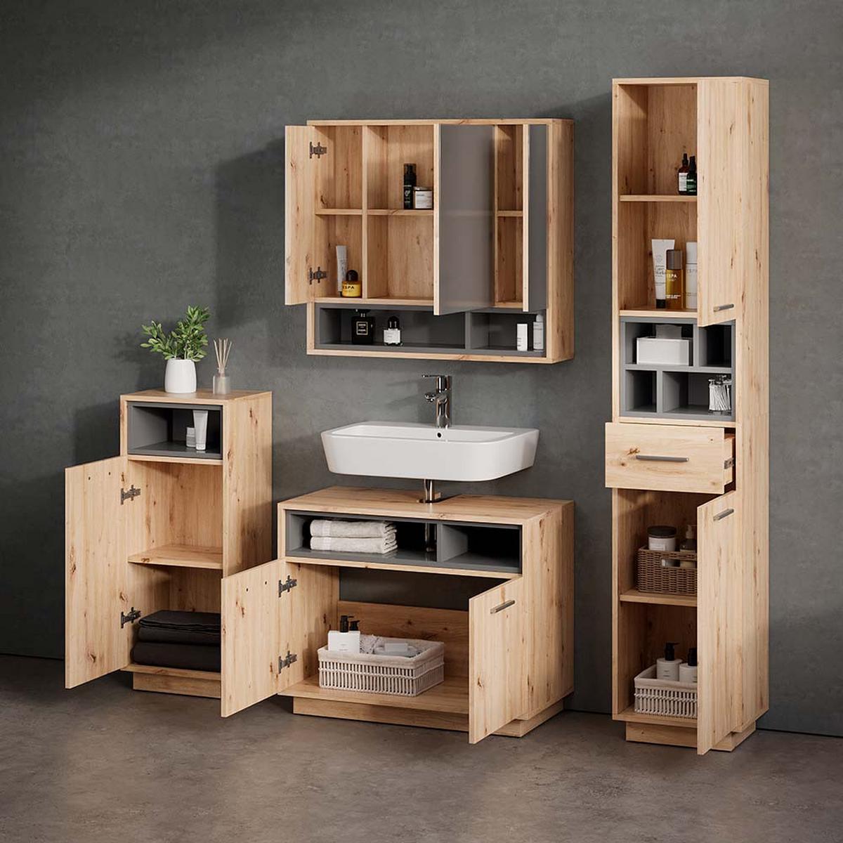 BADMÖBEL-SET Temo Artisan-Eiche 4 Teile - Eiche Artisan, Holzwerkstoff (80/64/40cm) - Livinity®