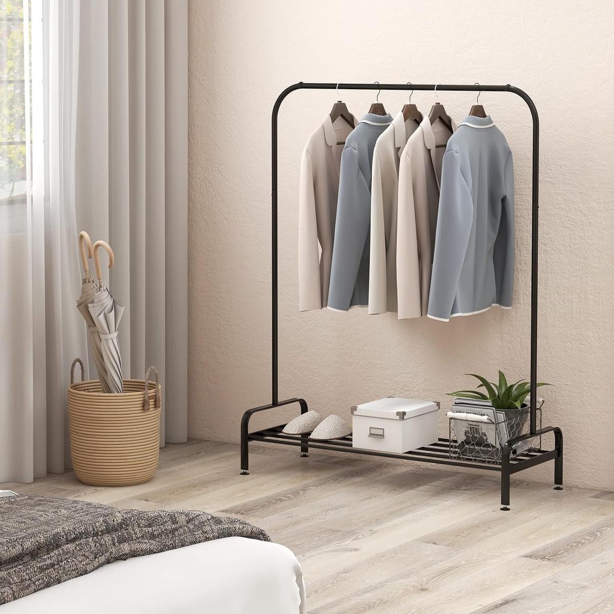 KLEIDERSTÄNDER 145cm Schwarz - Schwarz, Metall (112/145/42cm) - COSTWAY