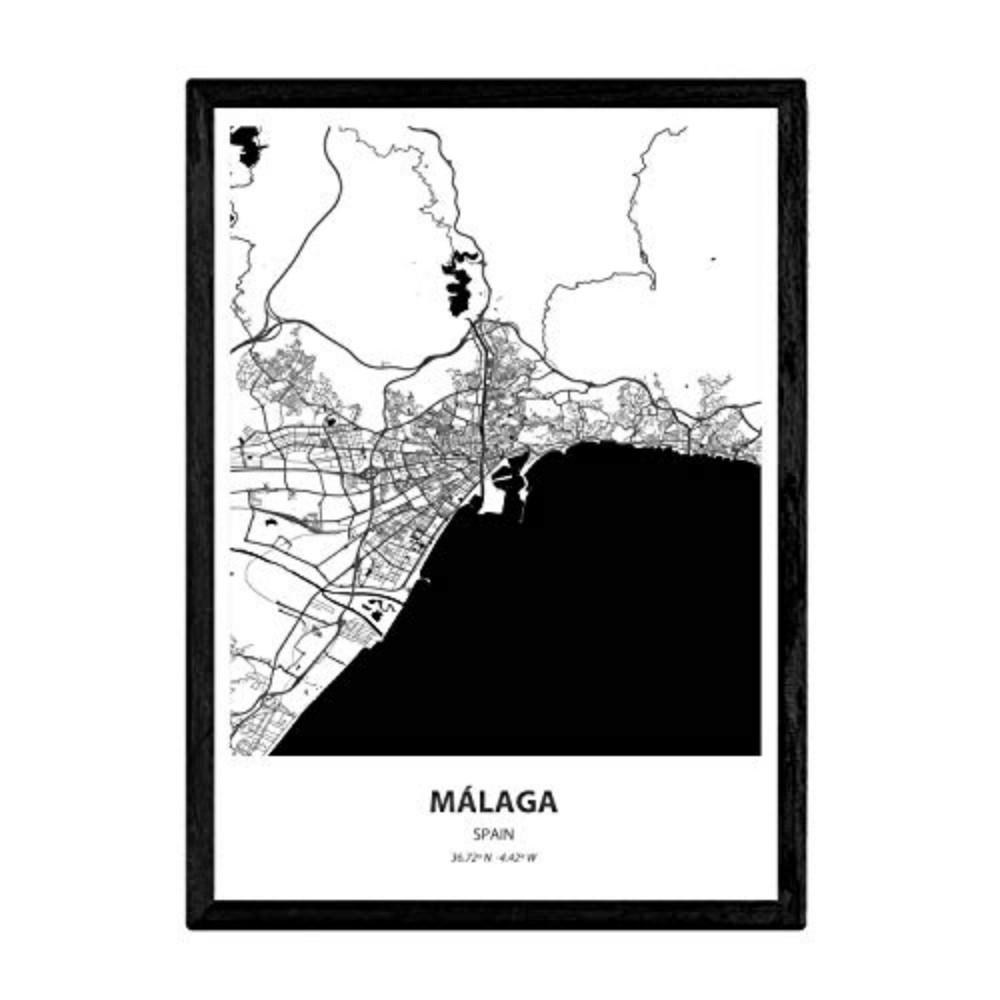 POSTER Karte Von Malaga - Spanien A3 Rahmenlos - Klar, Papier (29.7/5/42cm) - Nacnic