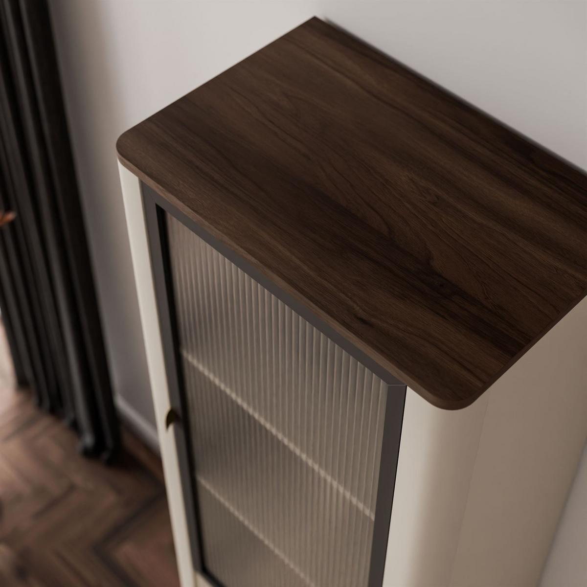 VITRINE schmal AUTUMN 1D1S1W mit Schublade, Kaschmir / Nussbaum - Beige, Holzwerkstoff (60/191/40cm) - Lookway