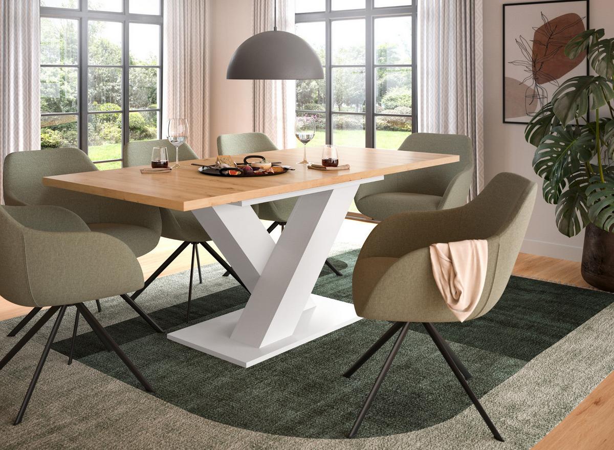 ESSTISCH weiß, Eiche Artisan, Küchentisch ausziehbar 150 - 190 cm - Weiß/Eiche Artisan, Holzwerkstoff/Metall (150/90/76cm) - Inn.Furn