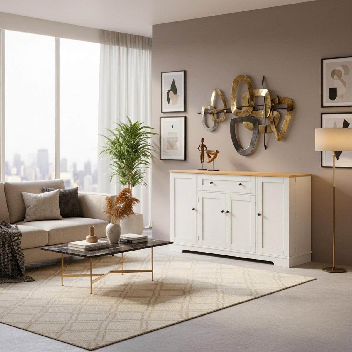 SIDEBOARD mit Schublade & Regaltüren, Natur/Weiß – Viel Stauraum, modernes Design - Weiß, Holzwerkstoff (138/85/40cm) - Urban Meuble