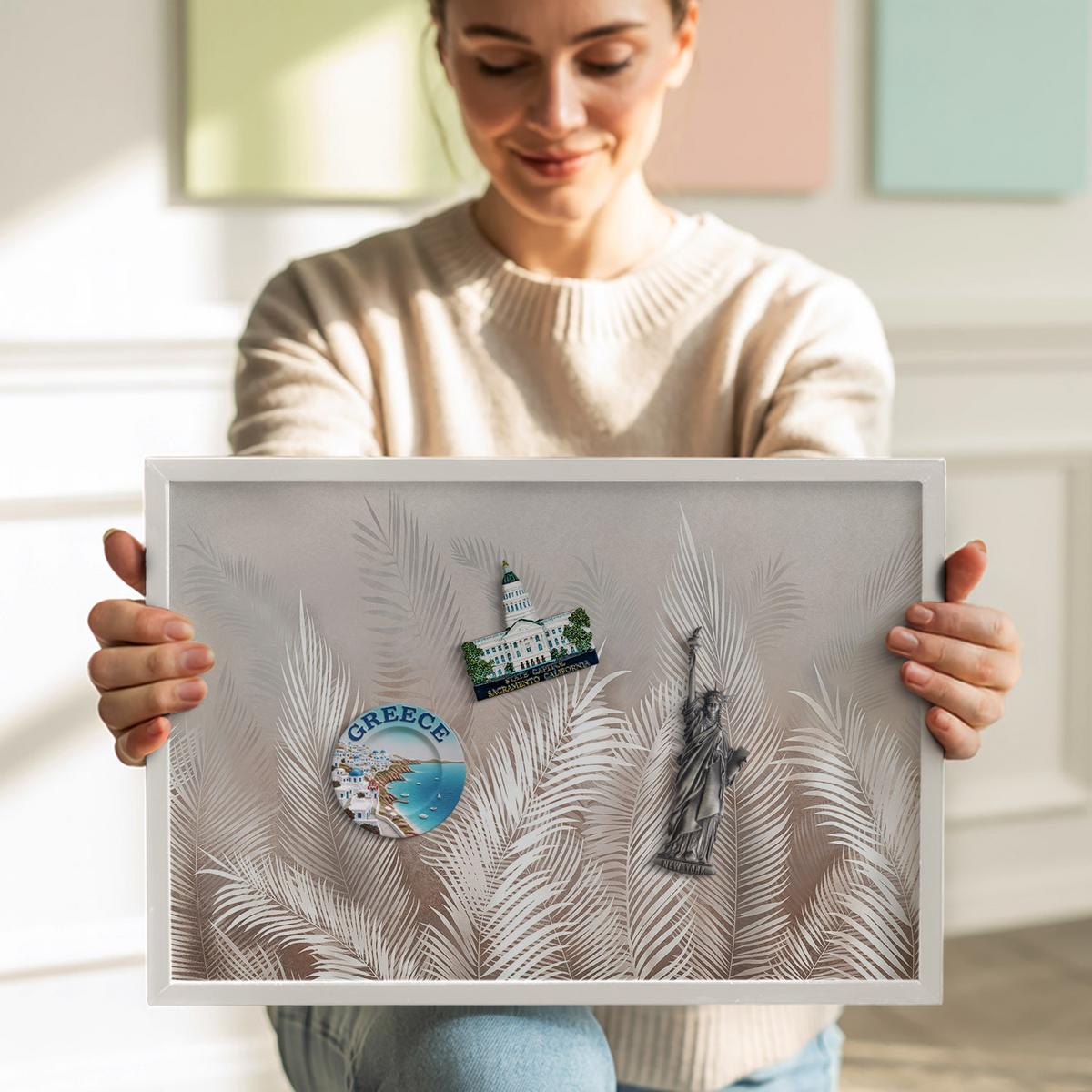 MAGNETTAFEL 80x60 cm Weißer Rahmen Natürliche Boho-Blätter - Fango, Metall (80/60/0.4cm) - TULUP