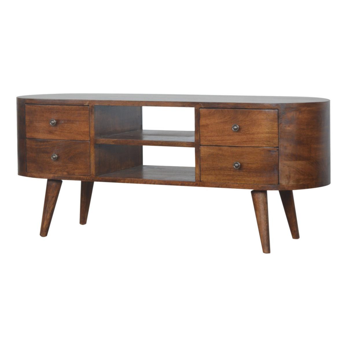UNTERHALTUNGSMÖBEL in Kastanien-Finish,4 Schubladen, 2 Offene Regale, Beine im Nordischen Stil - Messingfarben/Braun, Holz/Metall (110/47/35cm) - Artisan Furniture