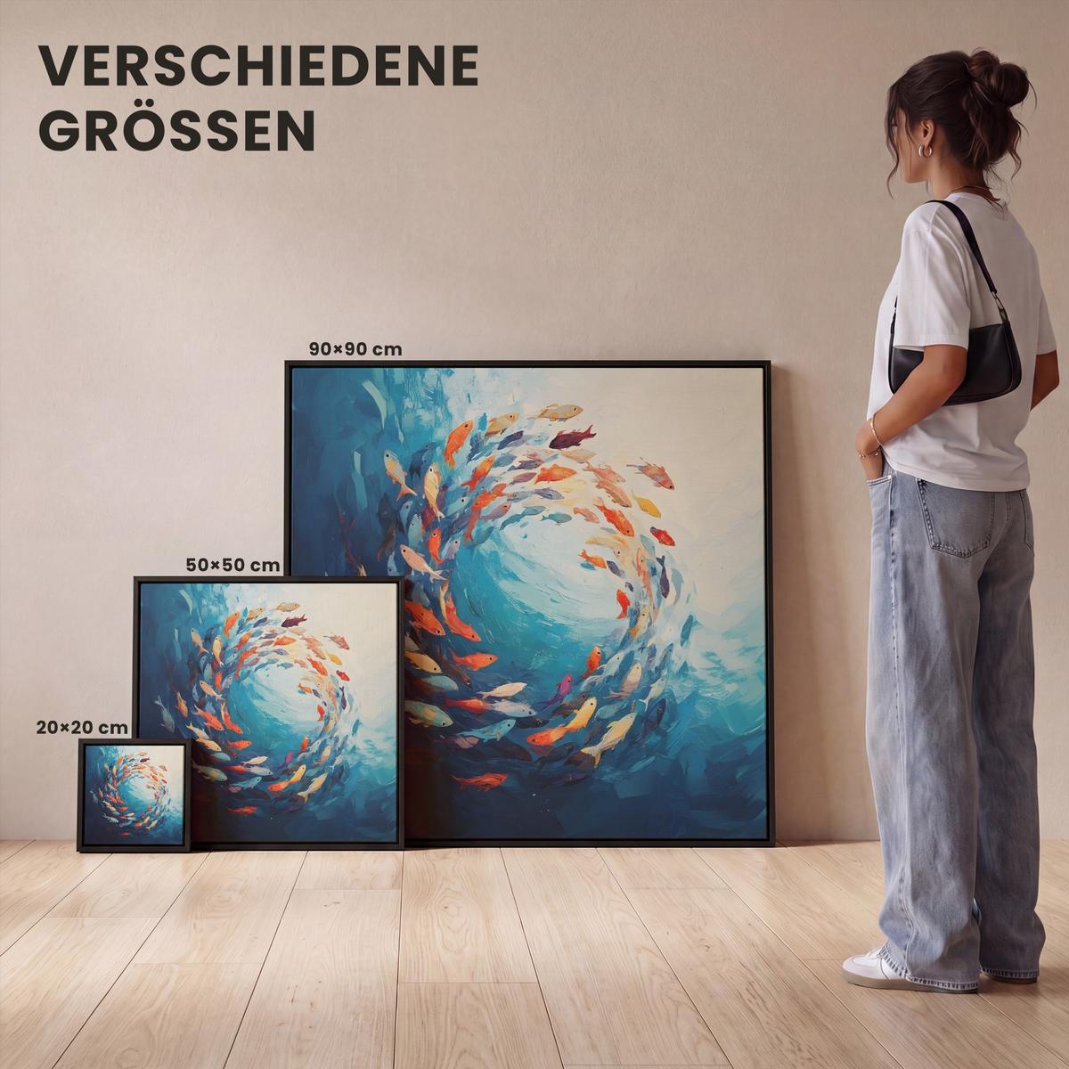LEINWAND Bilder mit Rahmen - Meer - Fische - Bunt - Dynamisch - 20x20 - Hellblau, Textil (20/20cm) - MuchoWow