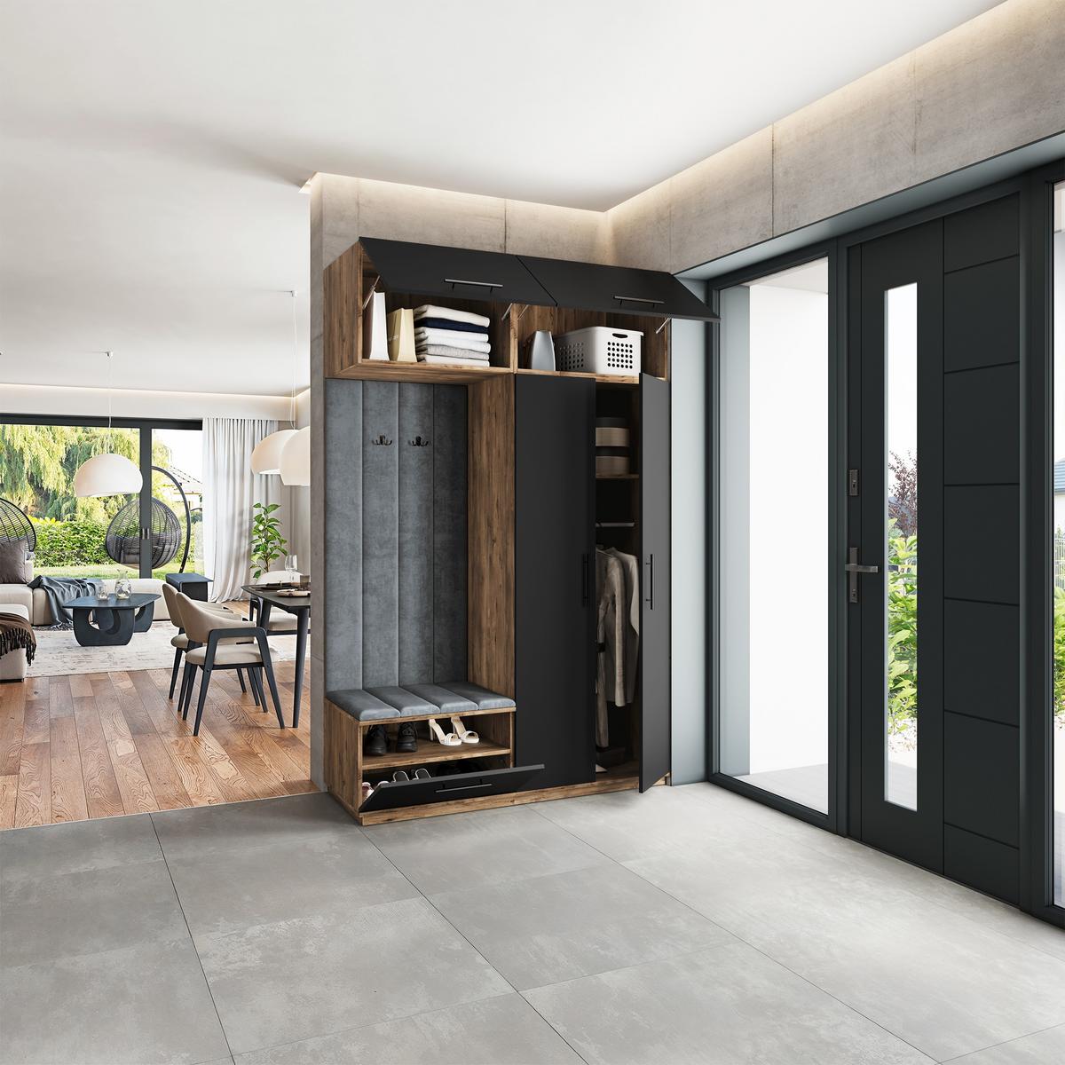GARDEROBENSCHRANK REMA 150/240/60 cm Modern Garderobe-Set Eiche Lefkas - Eichefarben/Schwarz, Holzwerkstoff (150/240/60cm) - MASSENO
