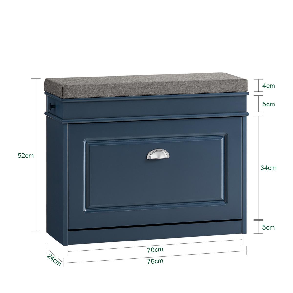 SCHUHBANK mit Sitzkissen Blau 75x52x24cm - Blau, Holzwerkstoff (75/52/24cm) - SoBuy