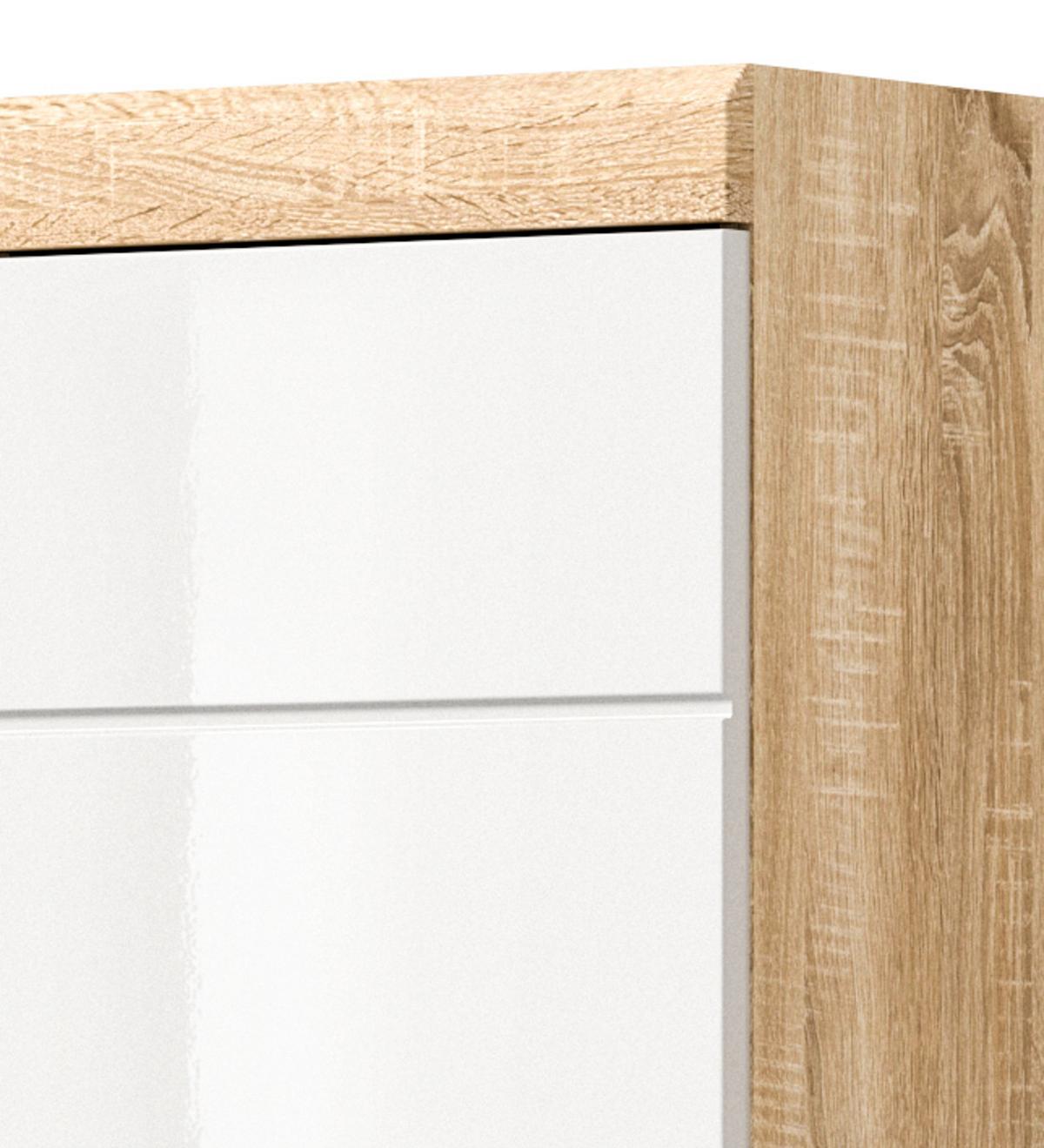HOCHSCHRANK weiß Hochglanz, Eiche 37 cm, Badschrank mit 6 Fächern - Weiß Hochglanz/Eichefarben, Holzwerkstoff/Kunststoff (37/191/31cm) - Inn.Furn