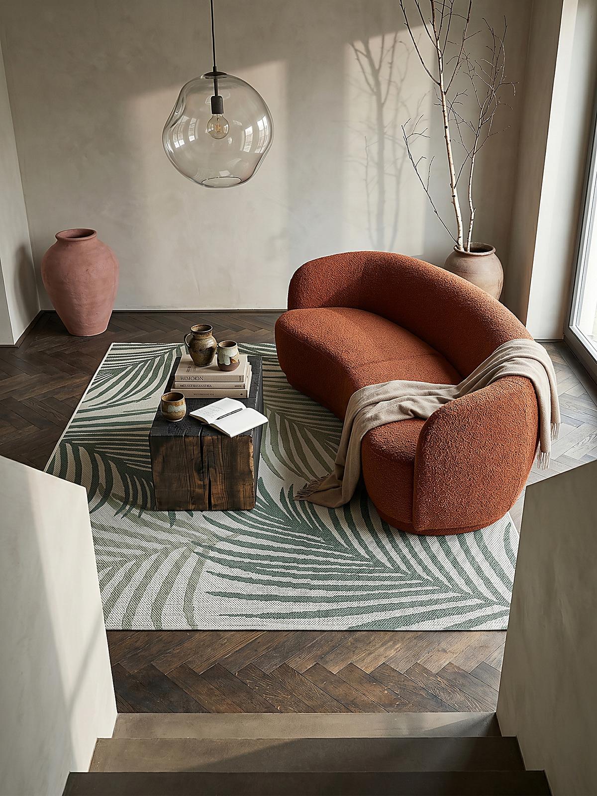 FLACHWEBTEPPICH Palmblätter BORNO Polypropylen Grün 120 x 170 cm - Grün, Textil (120/170cm) - KADIMA DESIGN