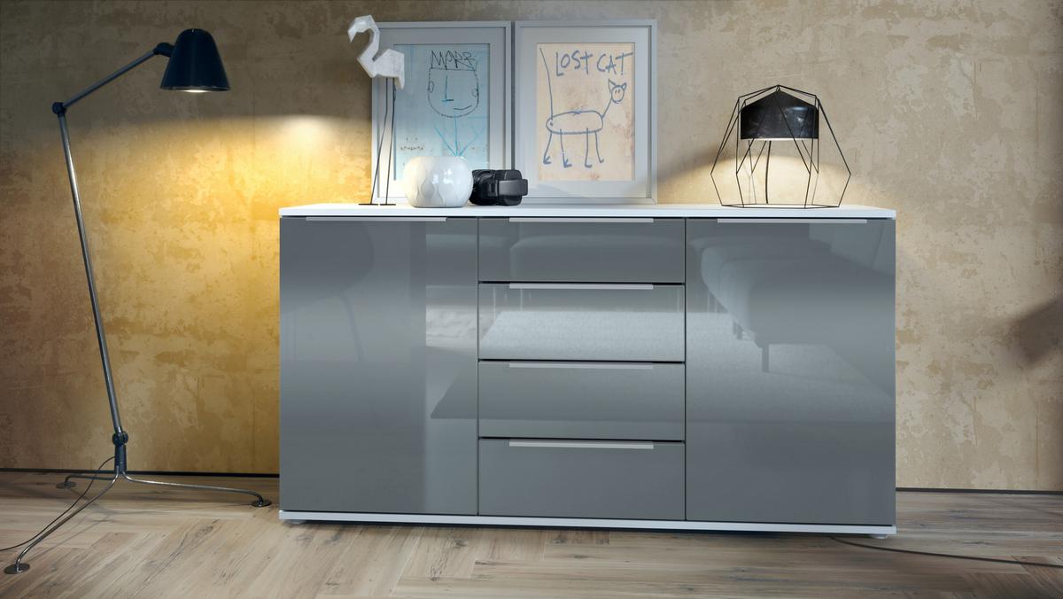 SIDEBOARD Porto Grau Hochglanz - Grau, Holzwerkstoff (139/72.5/35cm) - Vladon