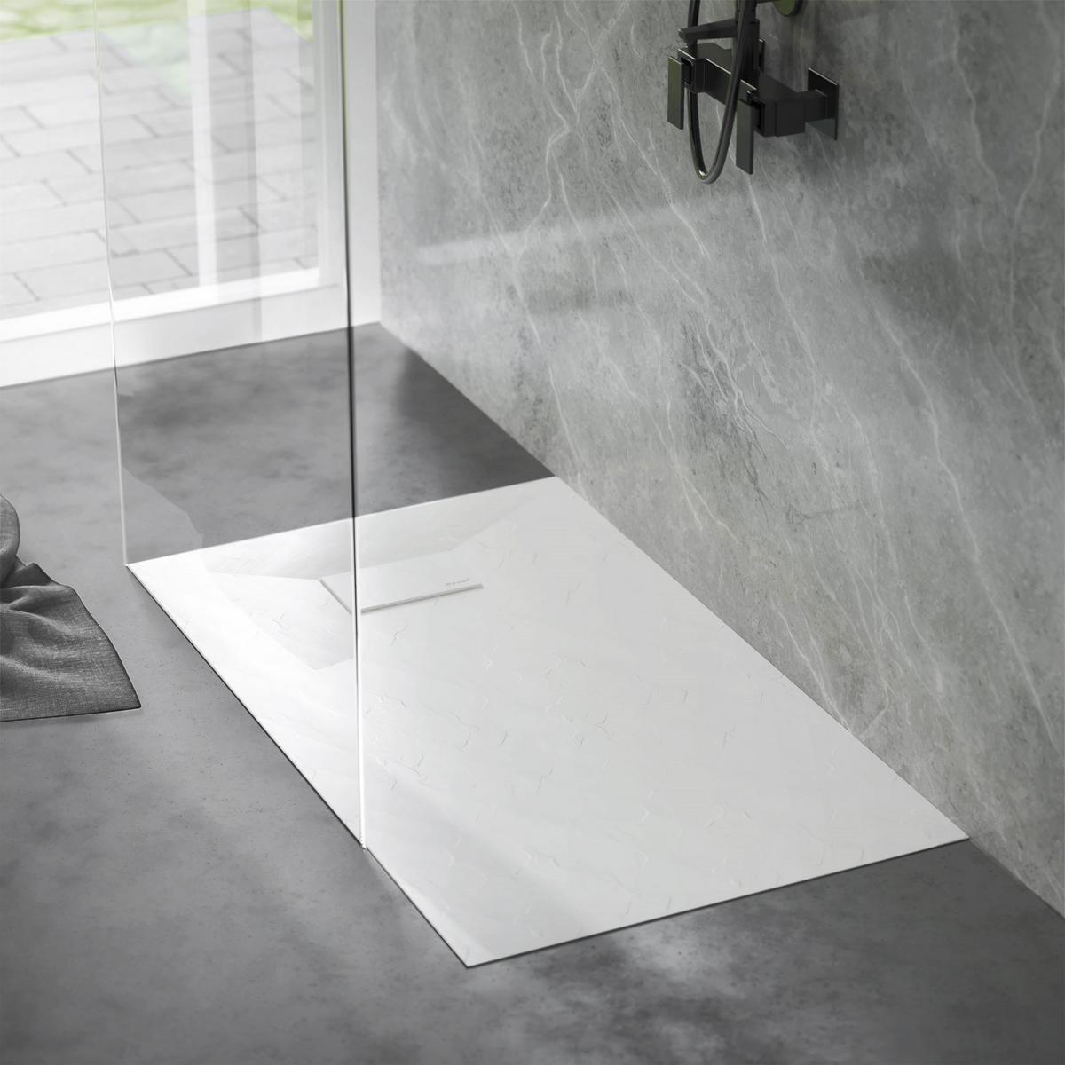 DUSCHWANNE 120x80 cm Weiß mit Ablaufgarnitur aus SMC - Weiß, Kunststoff (80/3/120cm) - LuxeBath