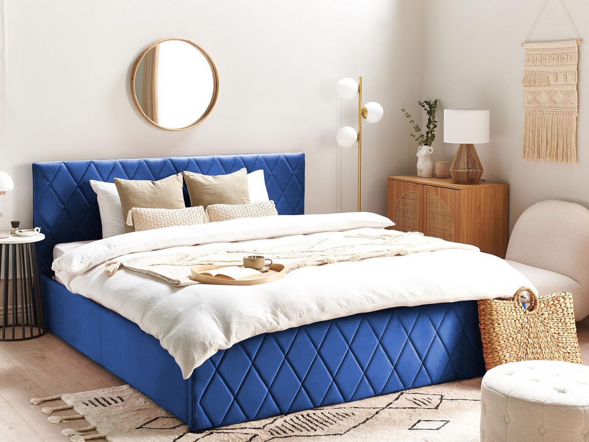 BETT mit Stauraum 180/200 cm Marineblau Rochefort - Blau, Textil (180/200cm) - Beliani