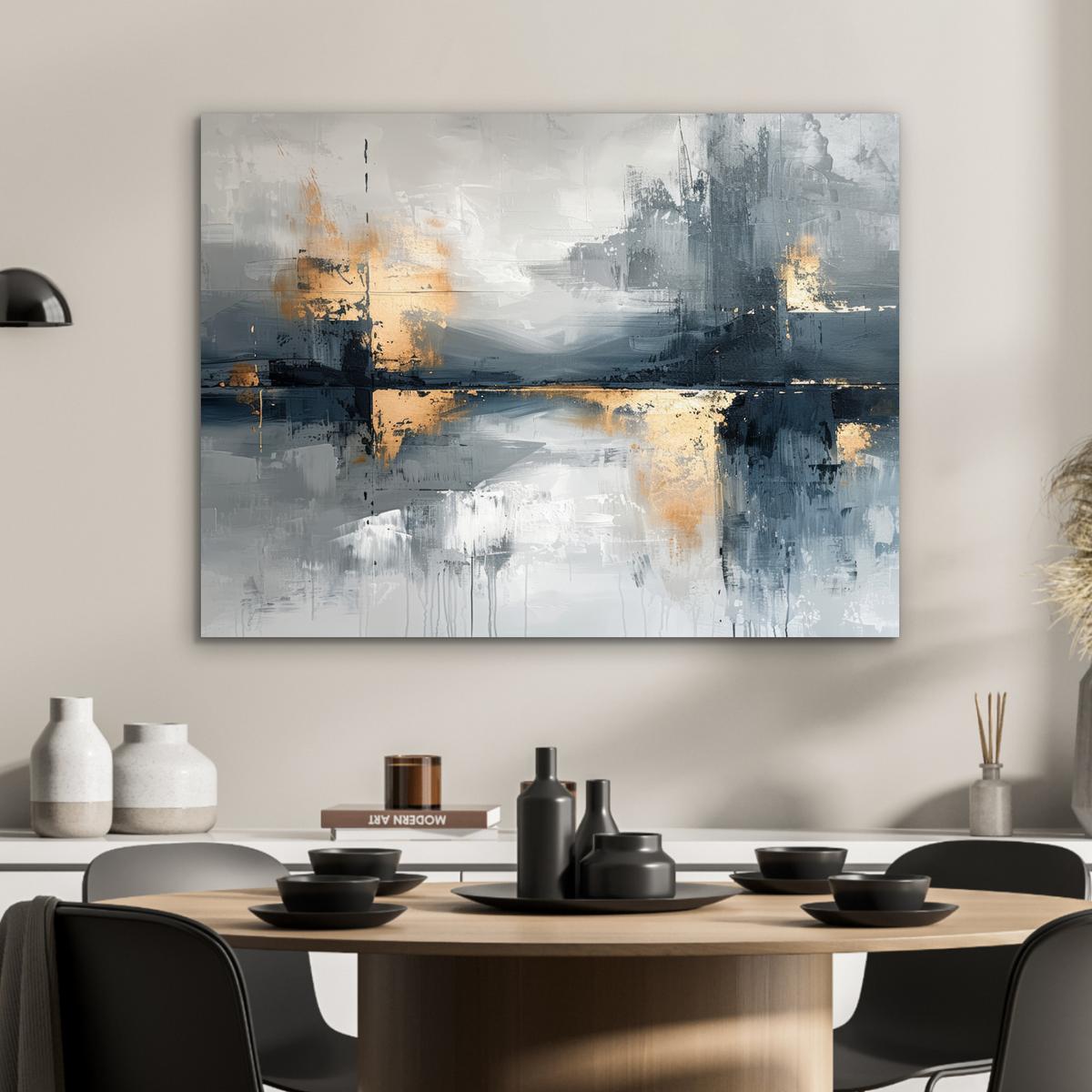METALLBILD Kunst - Grau - Gold - Abstrakt 80x60 cm - Dunkelgrau, Metall (80/60cm) - MuchoWow