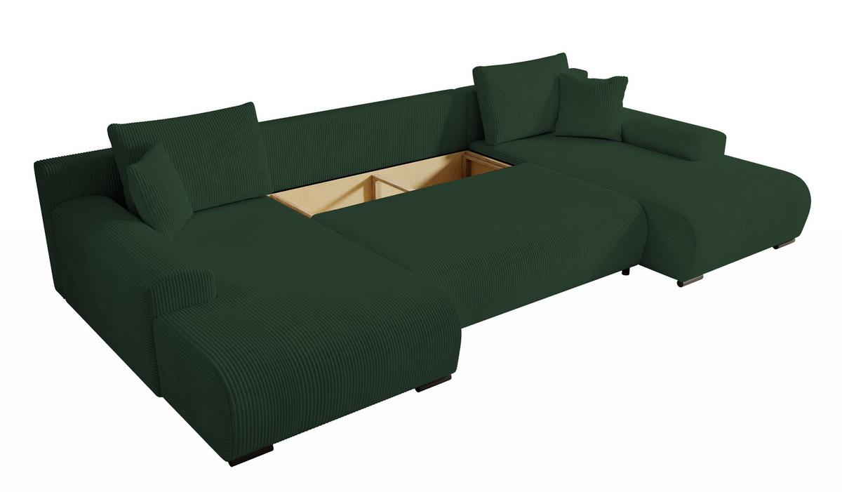 WOHNLANDSCHAFT Nelly U mit Bettkasten und Schlaffunktion, Cordstoff in U-Form - Grün, Textil (349/80/185cm)