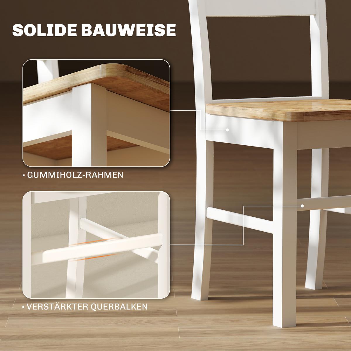 ESSZIMMERSTÜHLE 2er Set Gummiholz Eiche - Eichefarben/Weiß, Holz (40/88.5/50.5cm) - HOMCOM