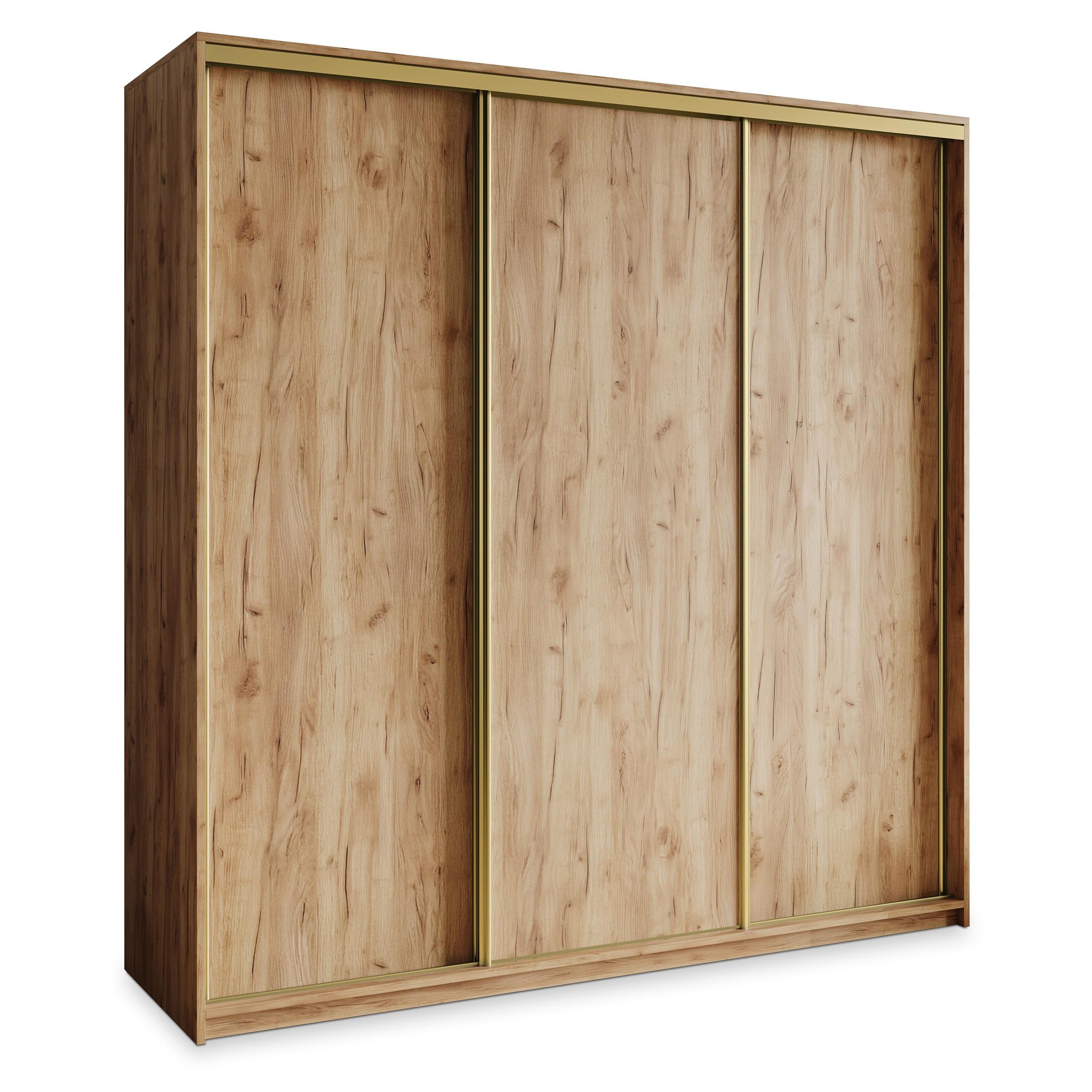 SCHWEBETÜRENSCHRANK NISSE 180/205/60 cm 3-türig mit Schubladen Craft Eiche Gold - Goldfarben/Orange, Holzwerkstoff (180/205/60cm) - MASSENO