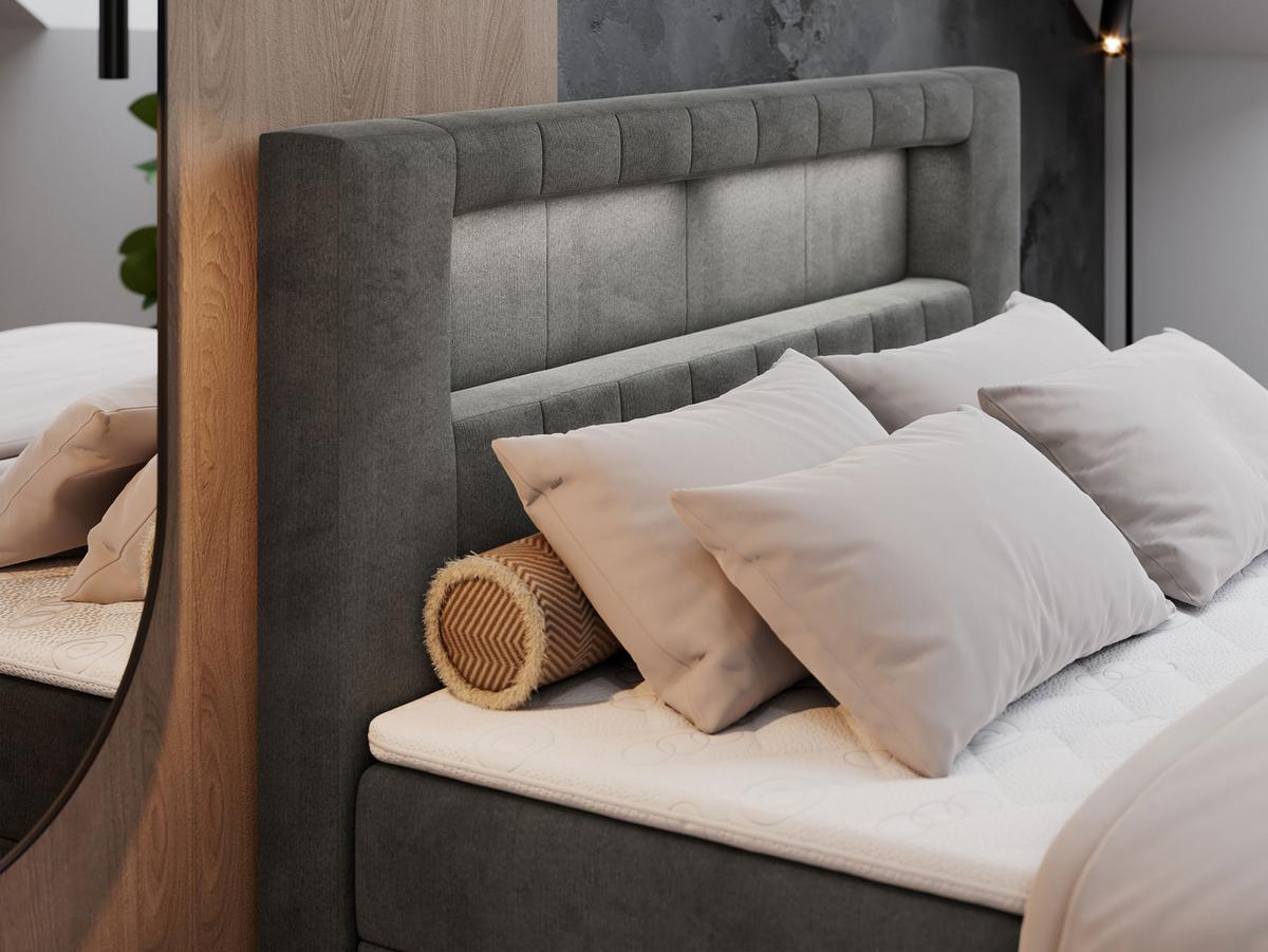 BOXBETT GOLD-5 LED 140/200 Dunkelgrau Velvet - H3 - Dunkelgrau, Holz/Textil (140/200cm) - MKS