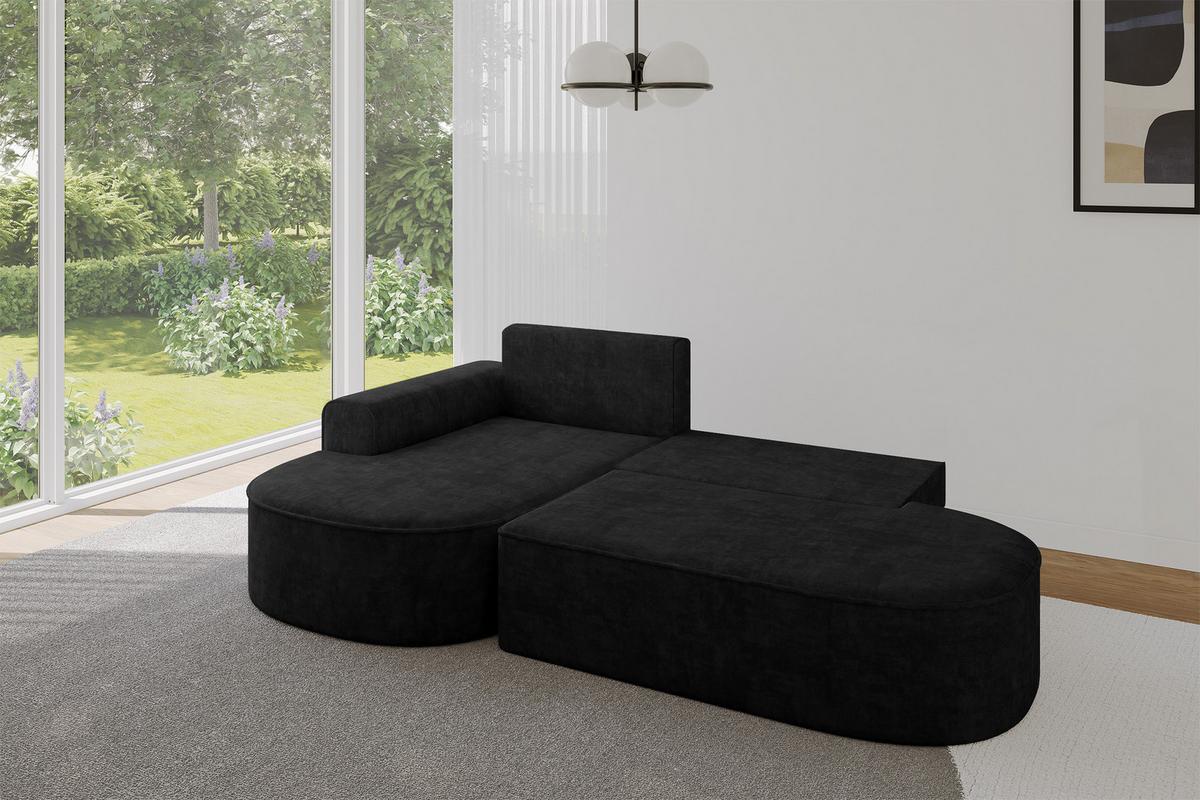 ECKSOFA mit Schlaffunktion und Bettkasten Ottomane Links MARI-L1-S - 283x167x73 cm Schwarz Velours - Schwarz, Holzwerkstoff/Kunststoff (283/167cm) - ALTDECOR