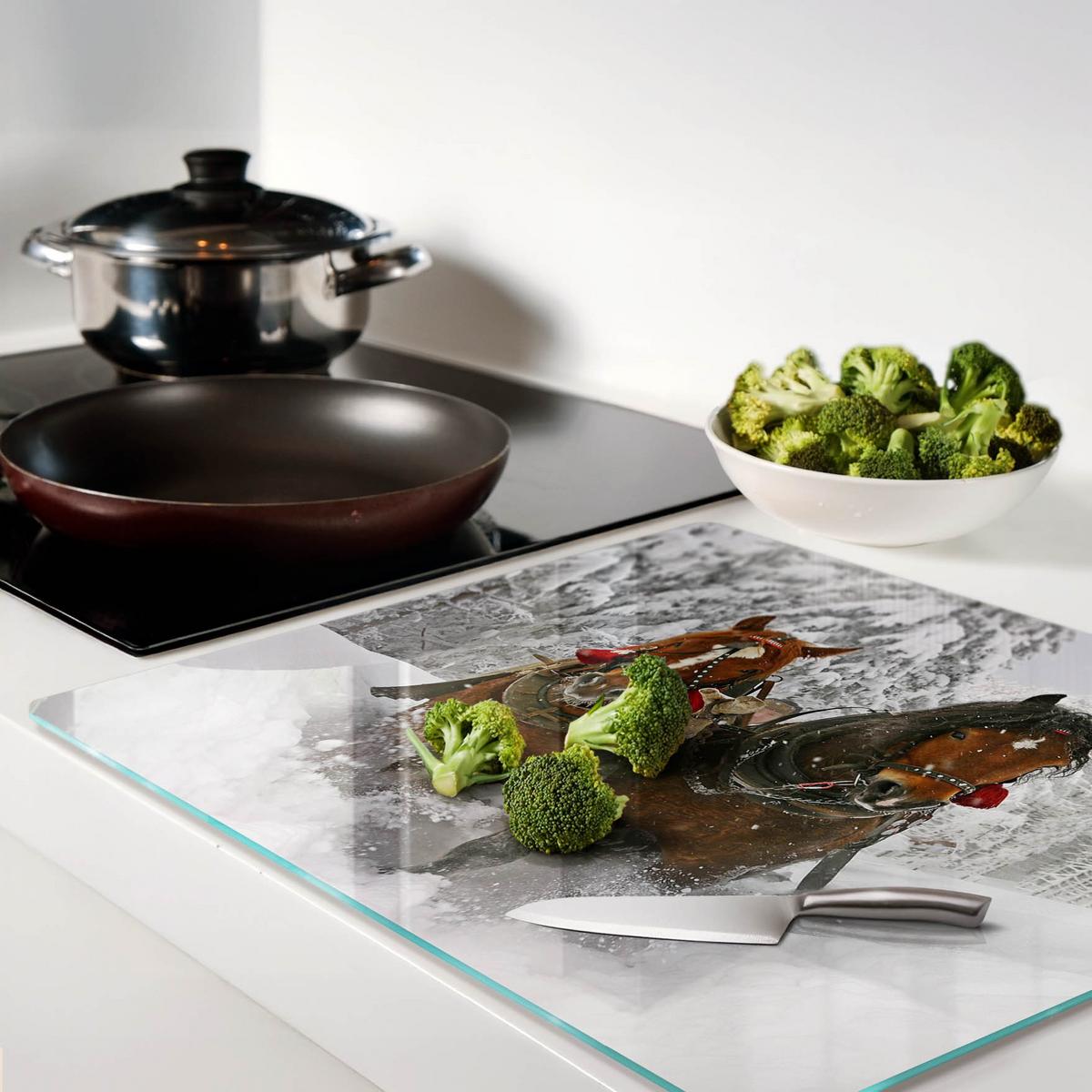 GLASPLATTE 60x52 cm Schlittenfahrt - Dunkelbraun, Glas (60/52cm) - TULUP