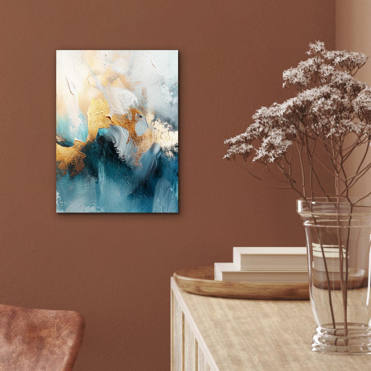 METALLBILD Abstrakt - Kunst - Gold - Blau 30x40 cm - Petrol, Metall (30/40cm) - MuchoWow