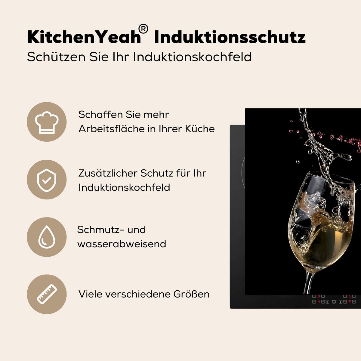 HERDABDECKPLATTE Rotwein - Weißwein - Glas - Schwarz Induktionsmatte 77x59 cm - Weinrot, Kunststoff (77/59/0.2cm) - MuchoWow