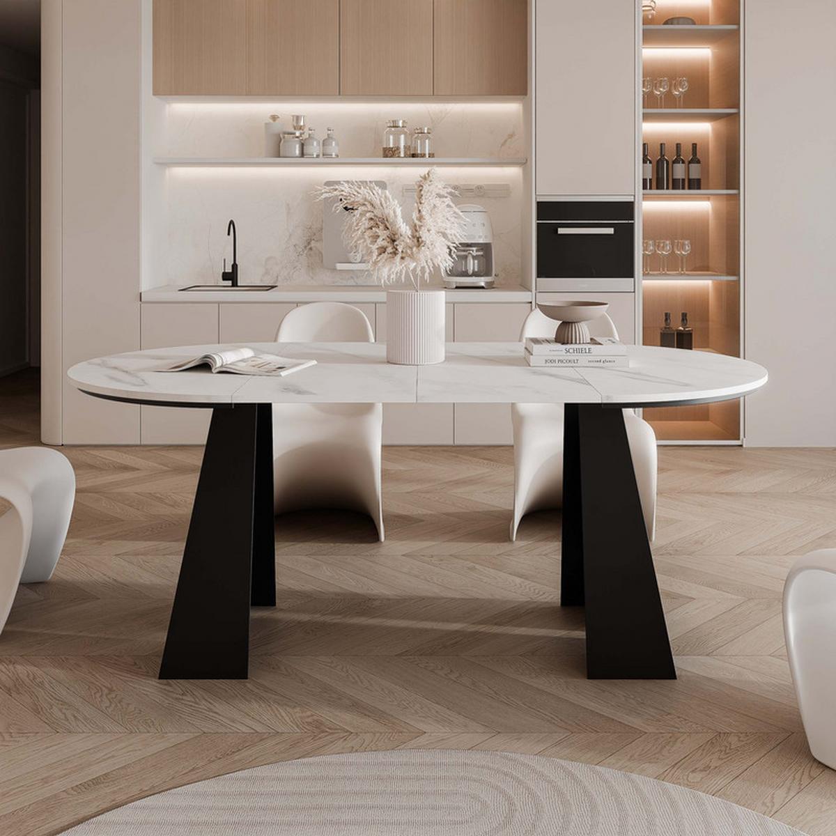 AUSZIEHTISCH FORTE 120/76 cm, Schwarz / Bianco (Weiß) - Perlmutt/Schwarz, Holzwerkstoff/Metall (120/120/76cm) - Idohome