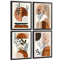 POSTER 4er Kunstdruck-Set Wandbilder Botanisch Abstrakt modern Wohnzimmer Deko, Schlafzimmer, Küche, Badezimmer Schwarzer Rahmen A4 - Schwarz, Papier (29.7/1/21cm) - Nacnic