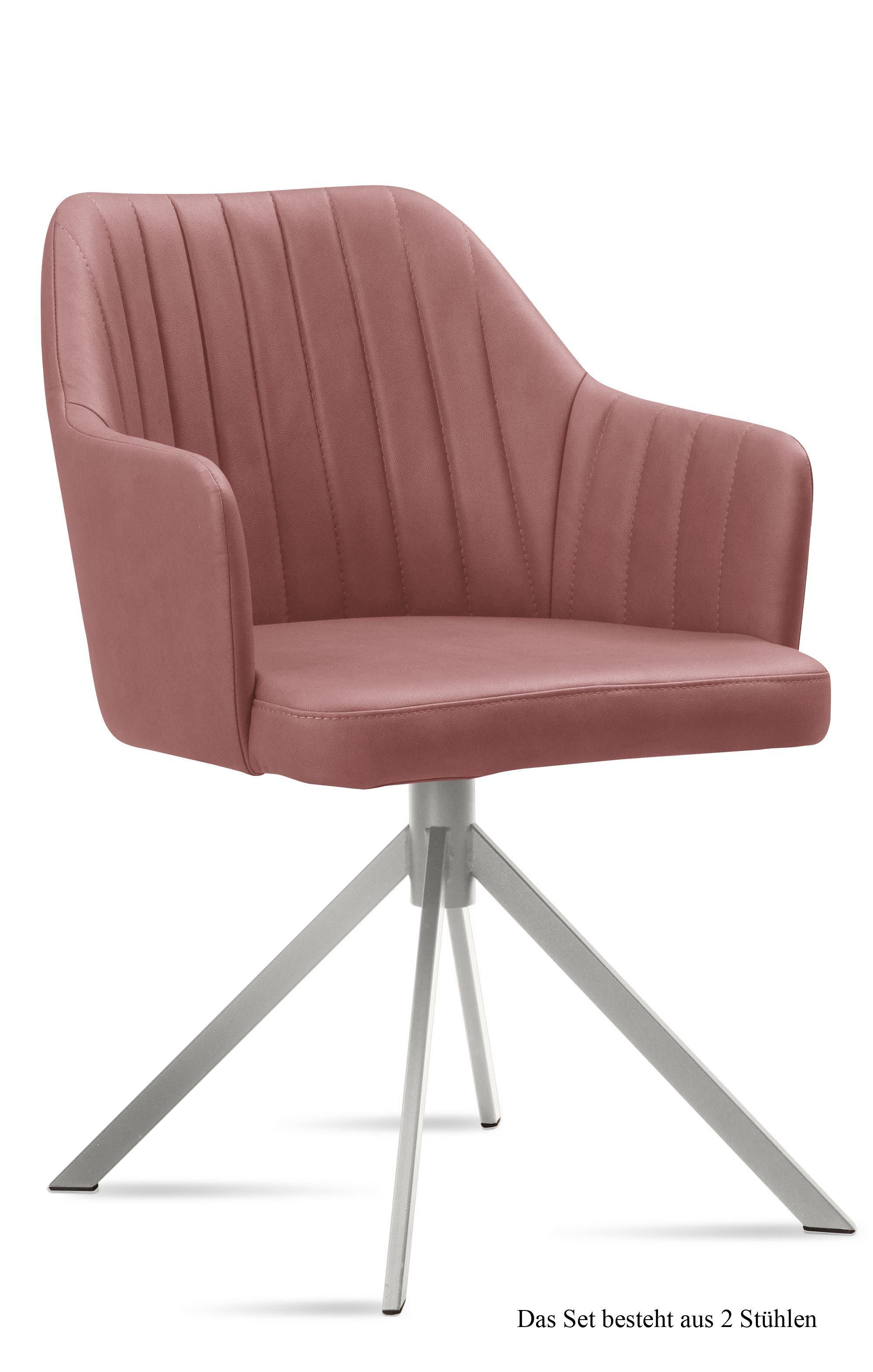 ARMLEHNSTUHL (2er-Set) Dorthe 58x81x60 Edelstahl/Rosewood - Edelstahlfarben/Dunkelrosa, Kunststoff (60/81/58cm) - 58aufmkessel