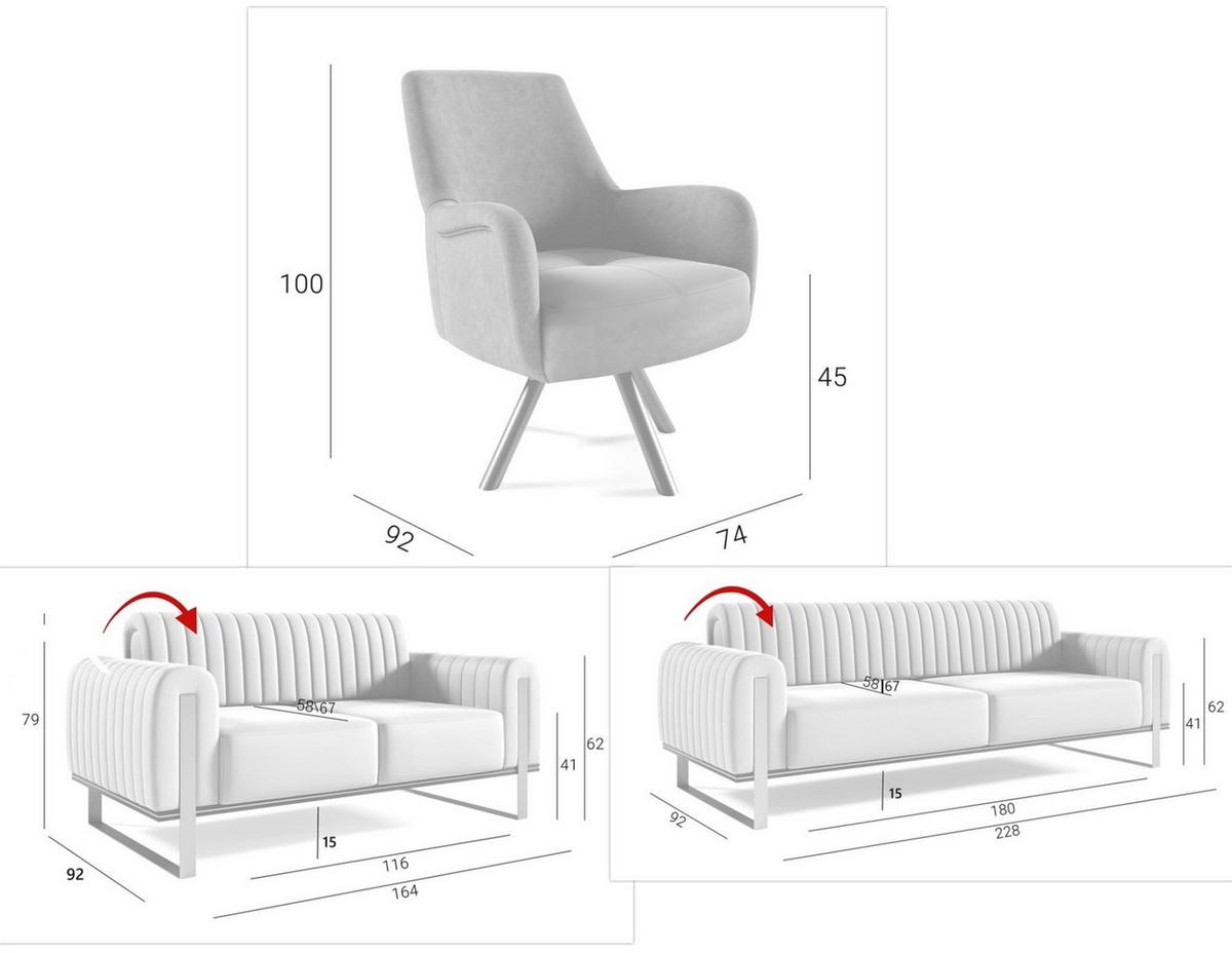 SOFASET Valerie 3-2 Und Drehsessel - Braun, Holzwerkstoff/Textil (228/79/90cm) - Fun Möbel
