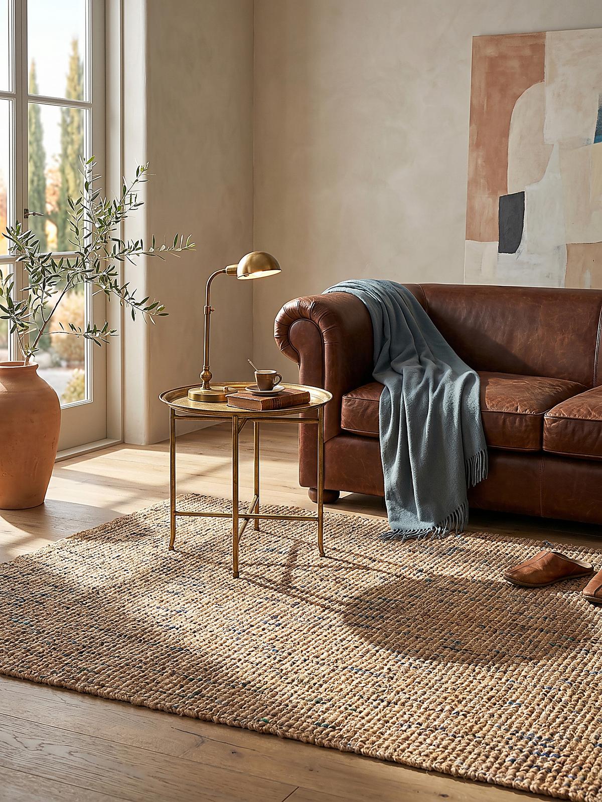 JUTETEPPICH handgewebt ERME, in Naturjute, Natur-Blau, 200 x 290 cm - Beige, Textil (290/200cm) - KADIMA DESIGN