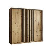 SCHWEBETÜRENSCHRANK VONTE 180/205/60 cm 3-türig mit Lamellen Eiche Artisan - Schwarz/Eiche Artisan, Holzwerkstoff (180/205/60cm) - MASSENO