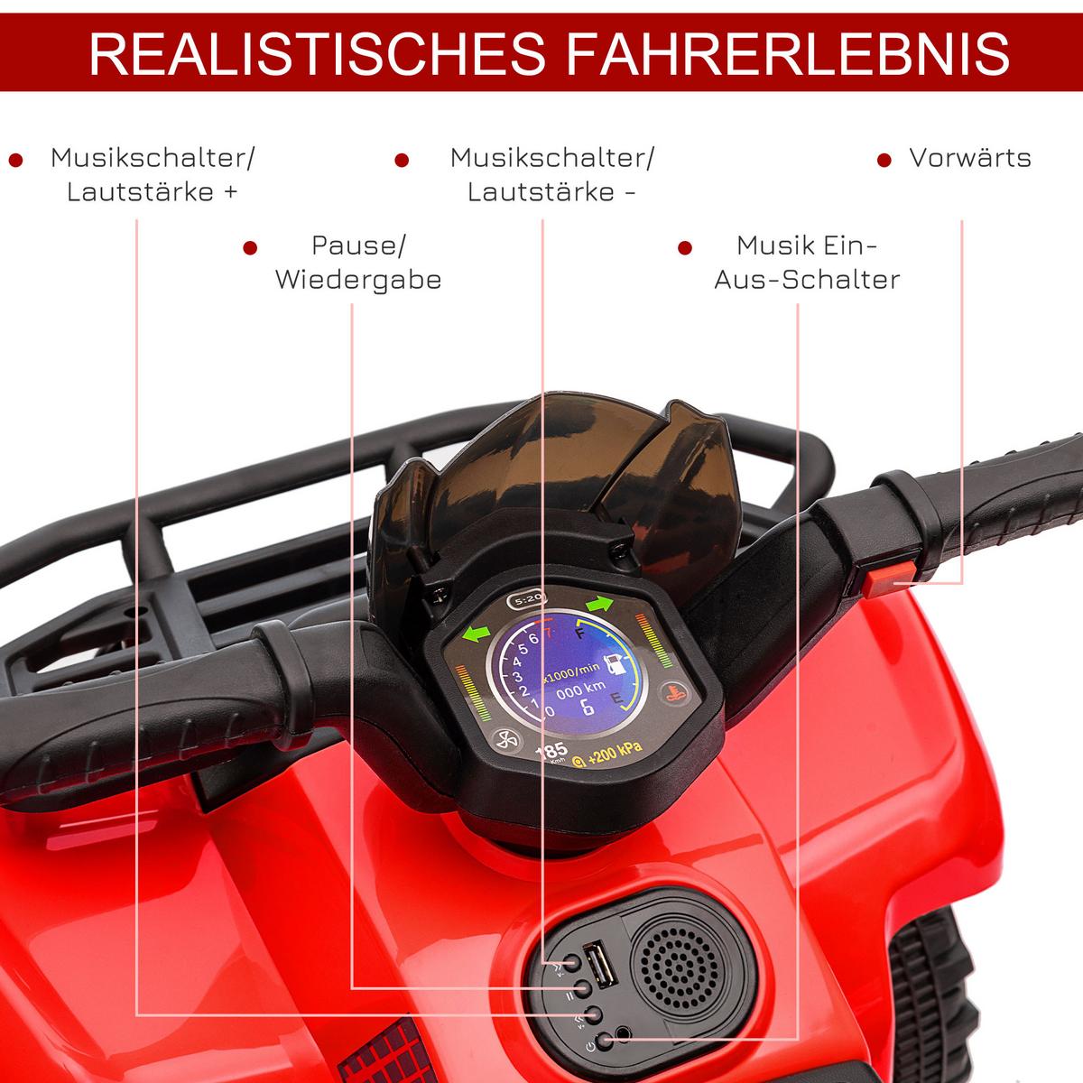 MINI Elektro-Quad Kinder Elektro ATV Kinderwagen Kinderauto Rot - Rot, Metall (70/42/45cm) - HOMCOM