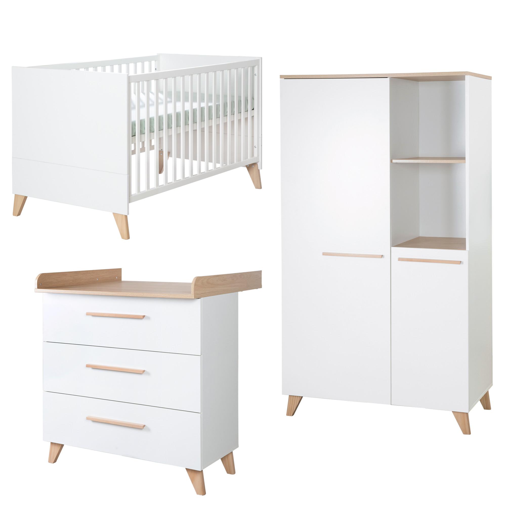 BABYZIMMER Leon 3-teilig III - Weiß, Holz (1/1/1cm) - Roba
