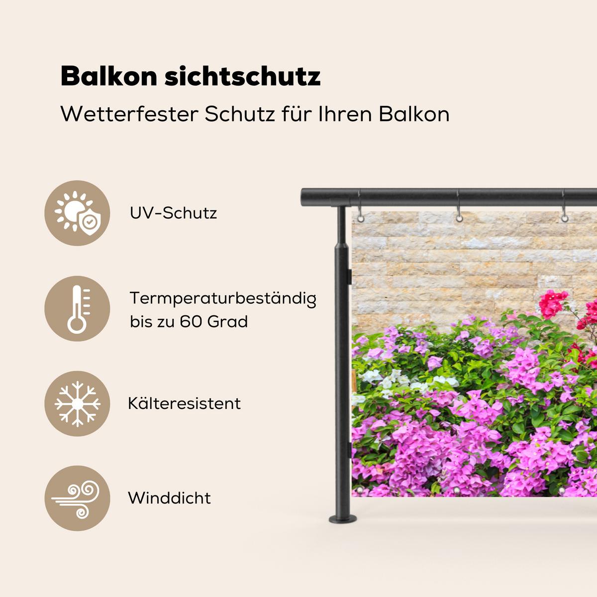 BALKON-SICHTSCHUTZ Blumen - Pflanzen - Blätter - Steine Windschutz 300x95 cm - Pink, Kunststoff (300/95cm) - MuchoWow