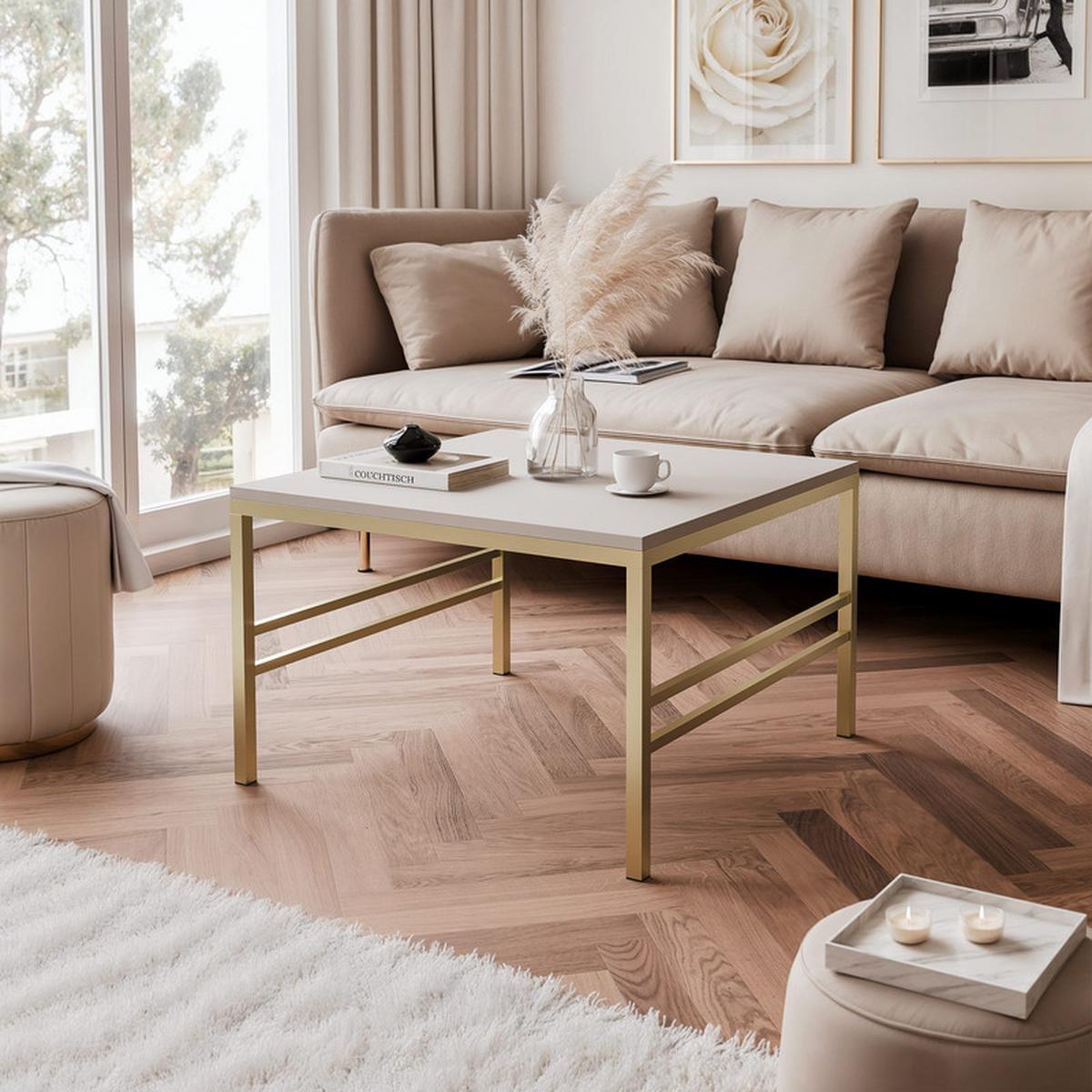 COUCHTISCH FORMA 60/60 cm Quadrat, Gold / Kaschmir - Kaschmir/Goldfarben, Metall (60/60/40cm) - Idohome