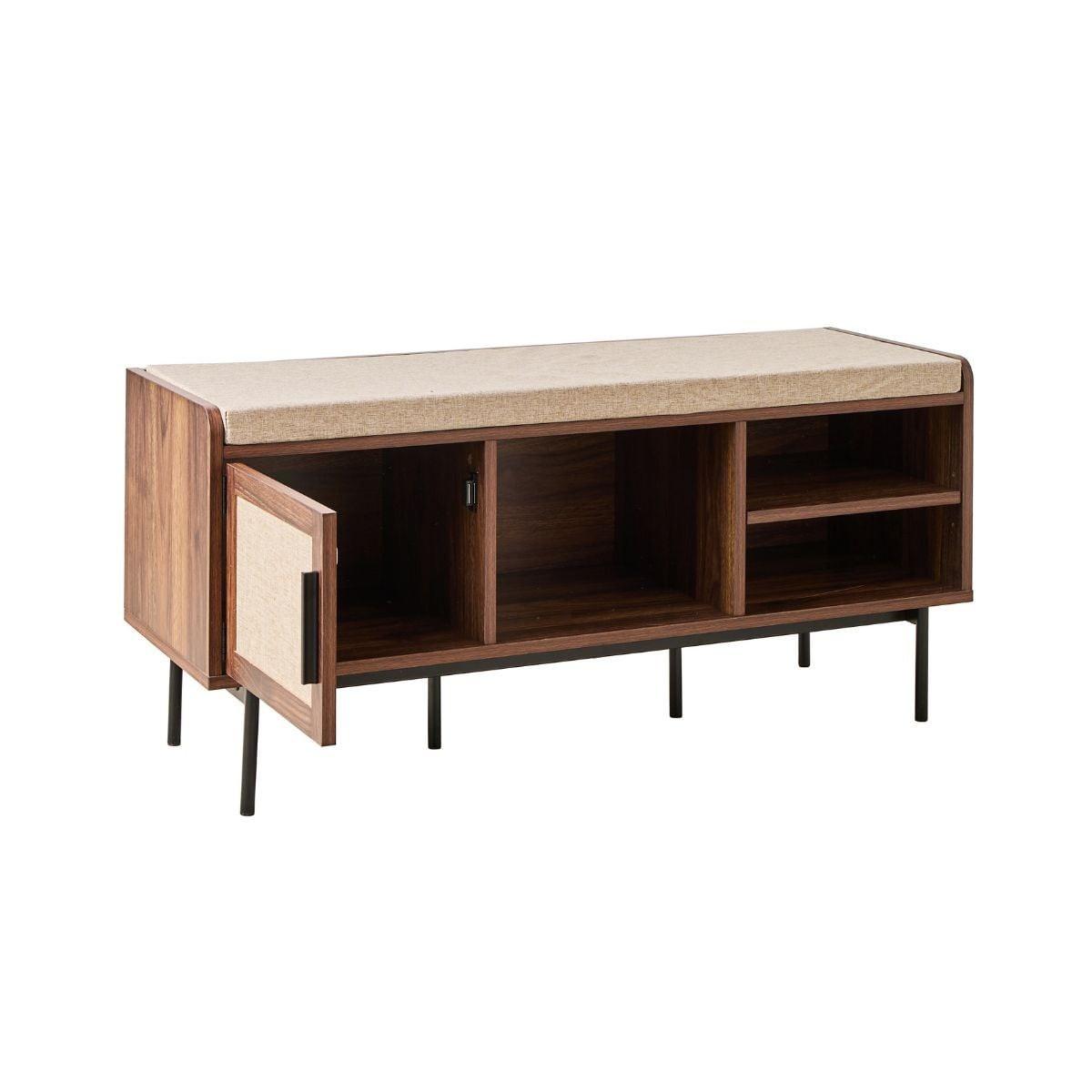 SCHUHBANK Nussbaumdekor 3 Fächer 1 Tür - jetson 100/35/45,5 cm - Nussbaumfarben, Holzwerkstoff (35/45.5/43cm) - Calicosy
