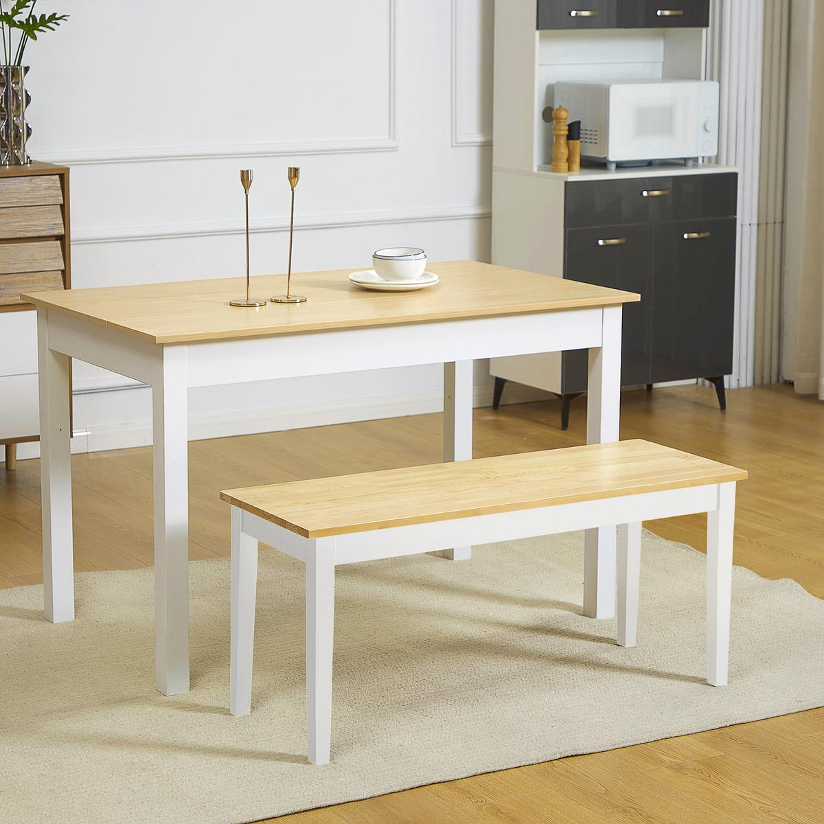 SITZBANK 2-Sitzer Essbank Holzbank, Küchenbank für Eingang bis 220 kg belastbar - Naturfarben/Weiß, Holz (36/45/102cm) - HOMCOM