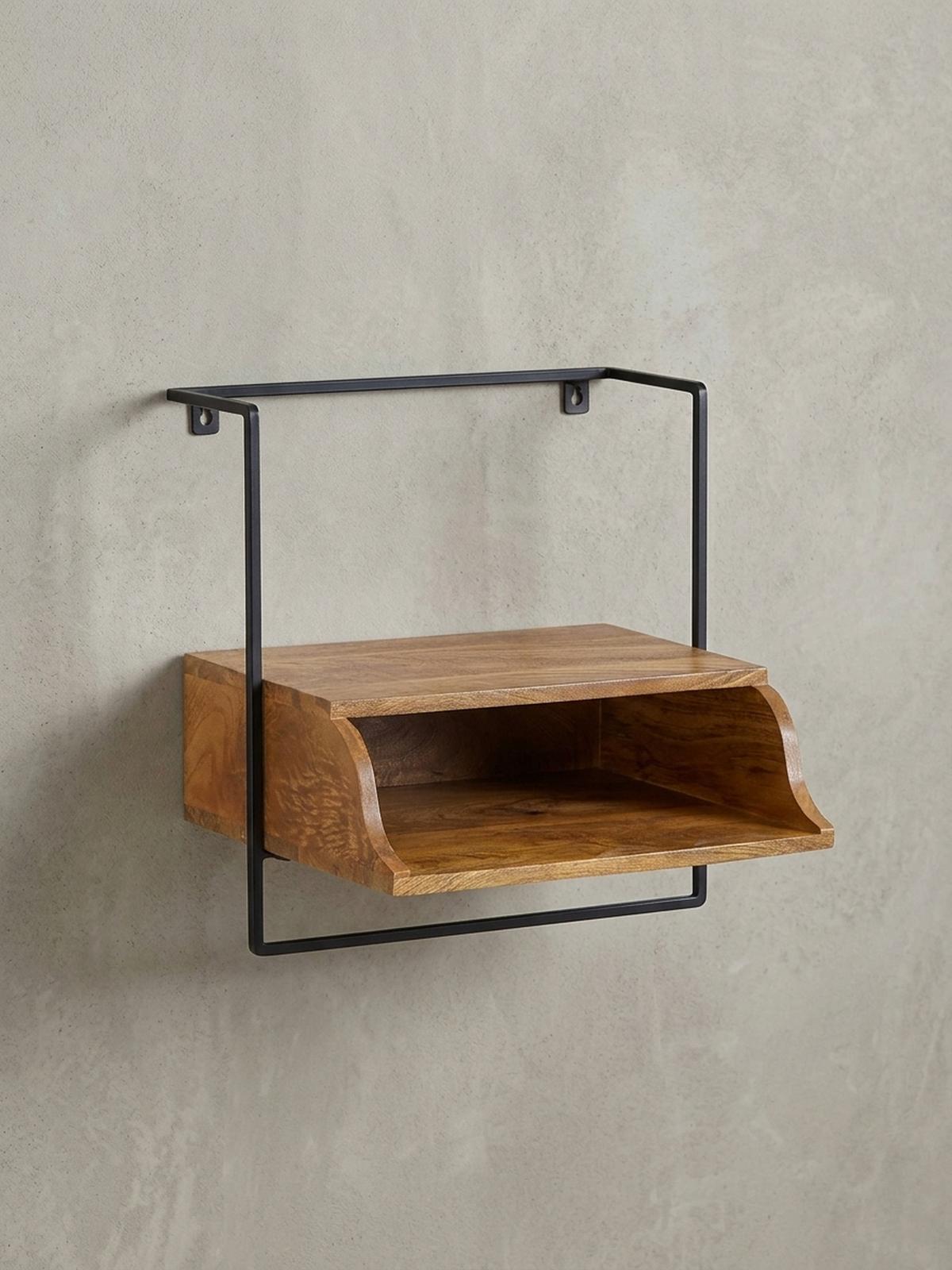 WANDKONSOLE Mango Massivholz Industrial Stil 44x45x35 cm - Schwarz/Braun, Holz/Metall (44/45/35cm) - KADIMA DESIGN