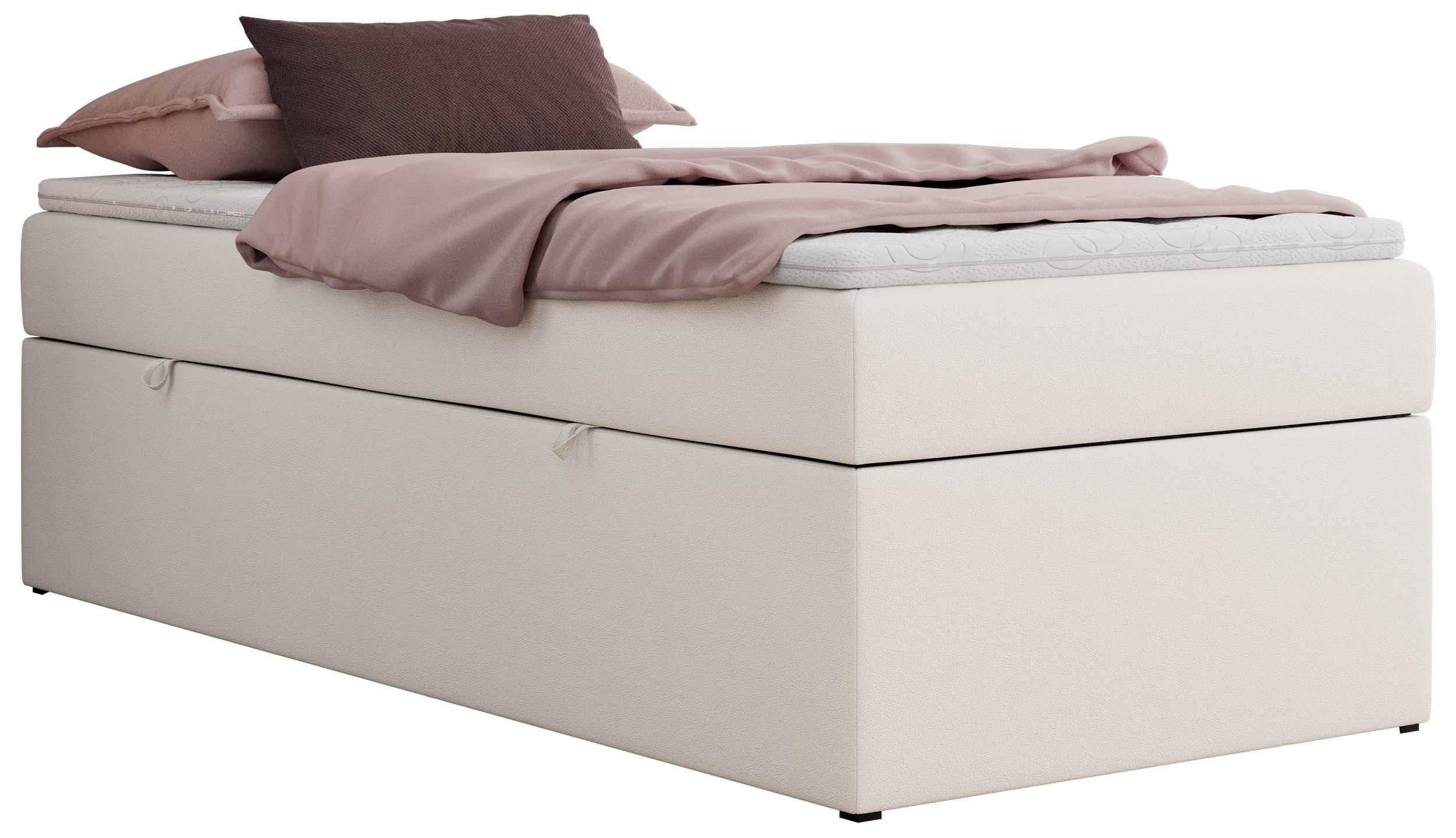 BOXBETT ZERO 90/200 - Weiß Kunstleder - H3 - Topper Visco - Weiß, Textil (90/200cm) - MKS