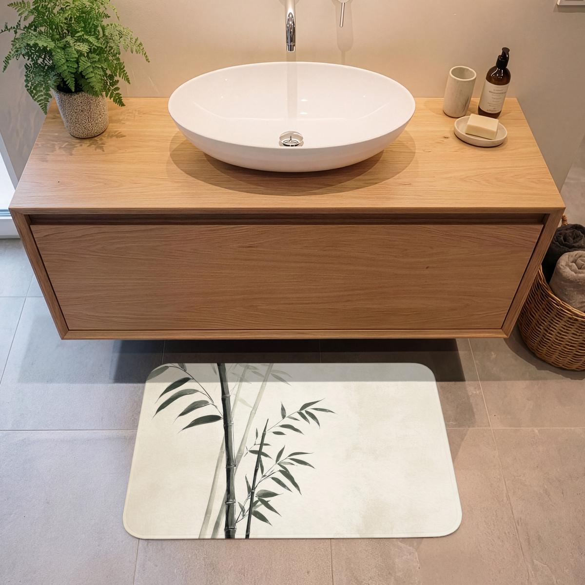 BADEMATTE Japandi - Bambus - Beige 80x50 cm - Ecru, Textil (80/50cm) - OnlyWow