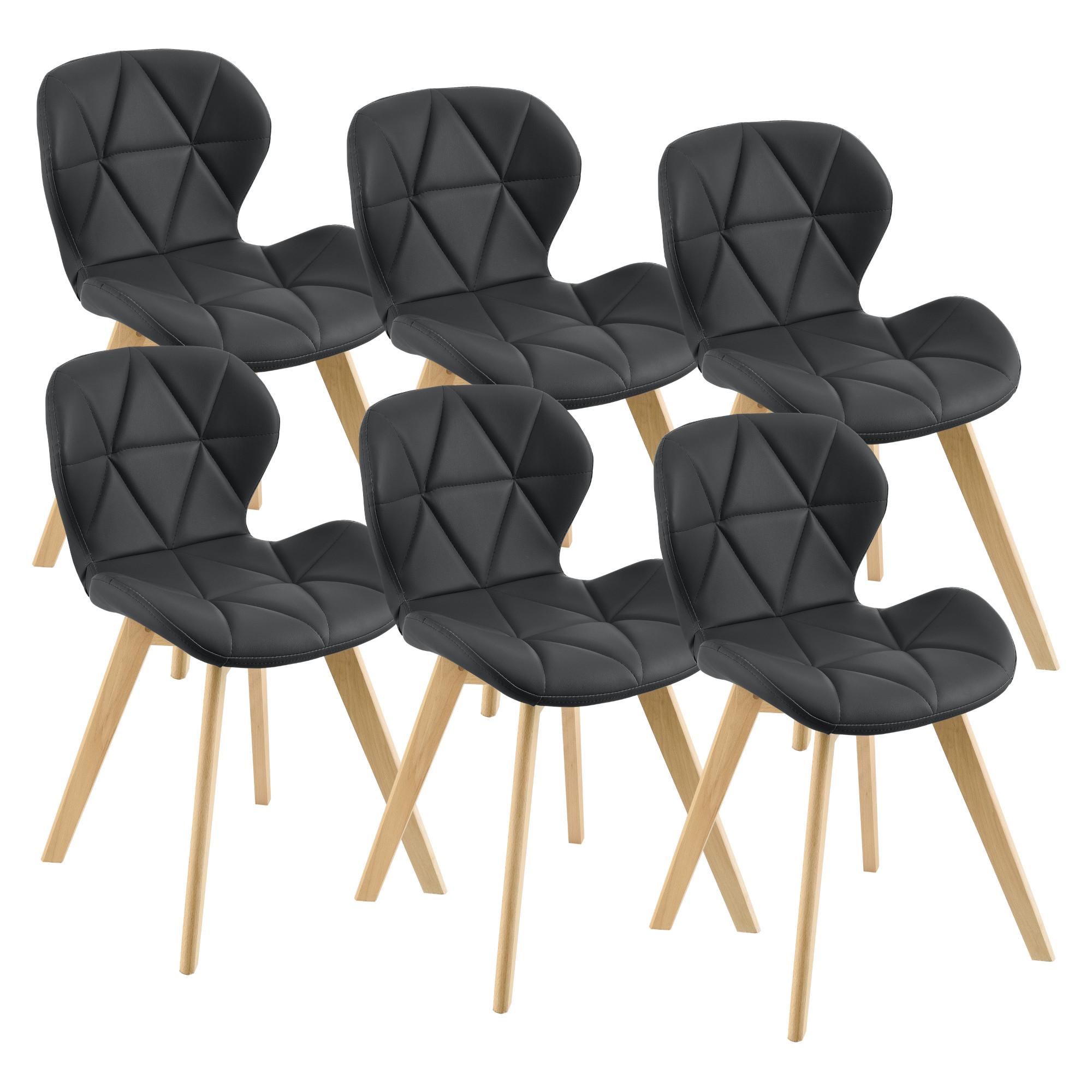 ESSZIMMERSTUHL-SET 6 TLG. Älmhult - Schwarz, Leder (47/78/52cm) - [en.casa]