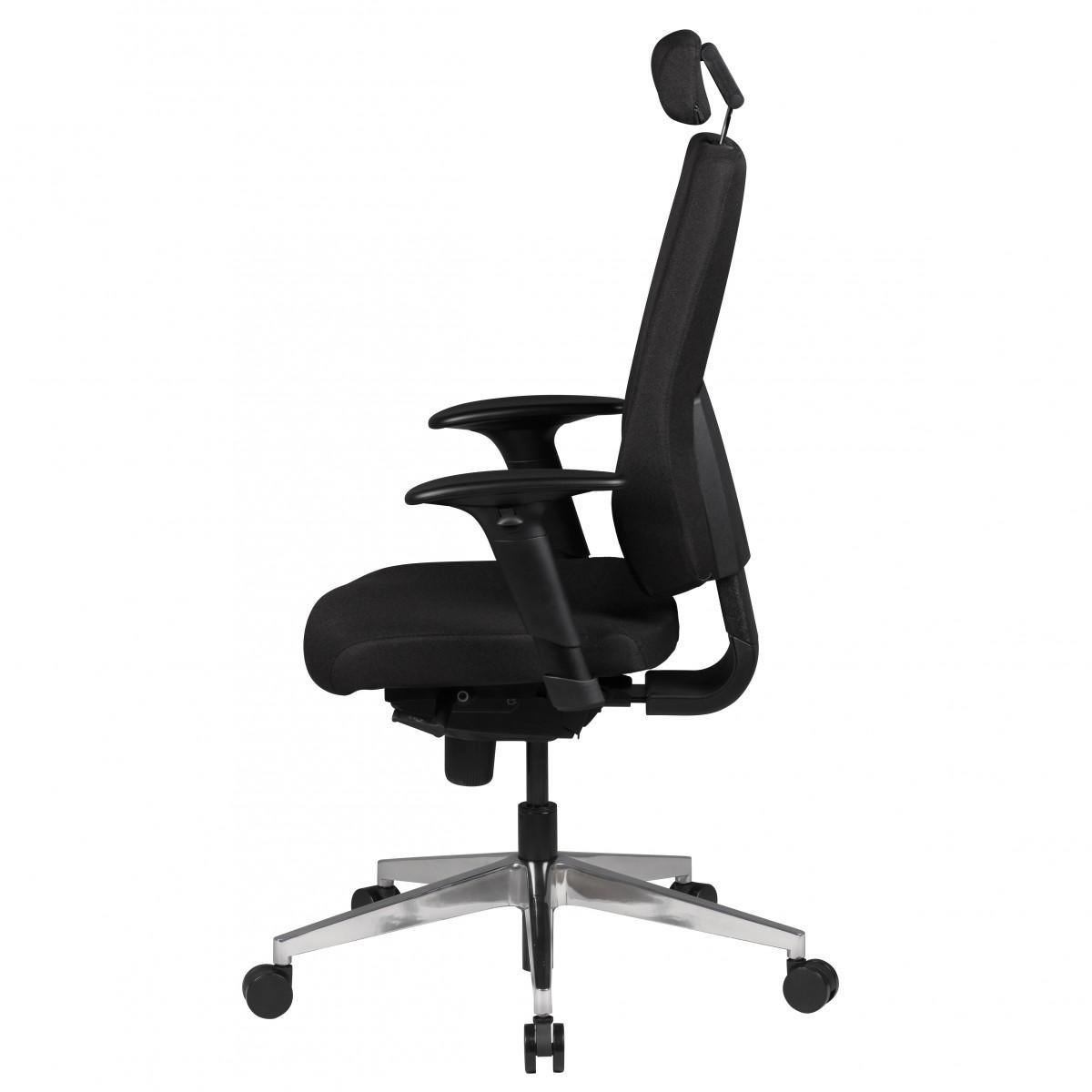 BÜROSTUHL Stoff mit verstellbarer Rückenlehne, Kopfstütze und Aluminiumfußkreuz KOMFORT PLUS - Silberfarben/Schwarz, Textil/Metall (70/141/60cm) - KADIMA DESIGN
